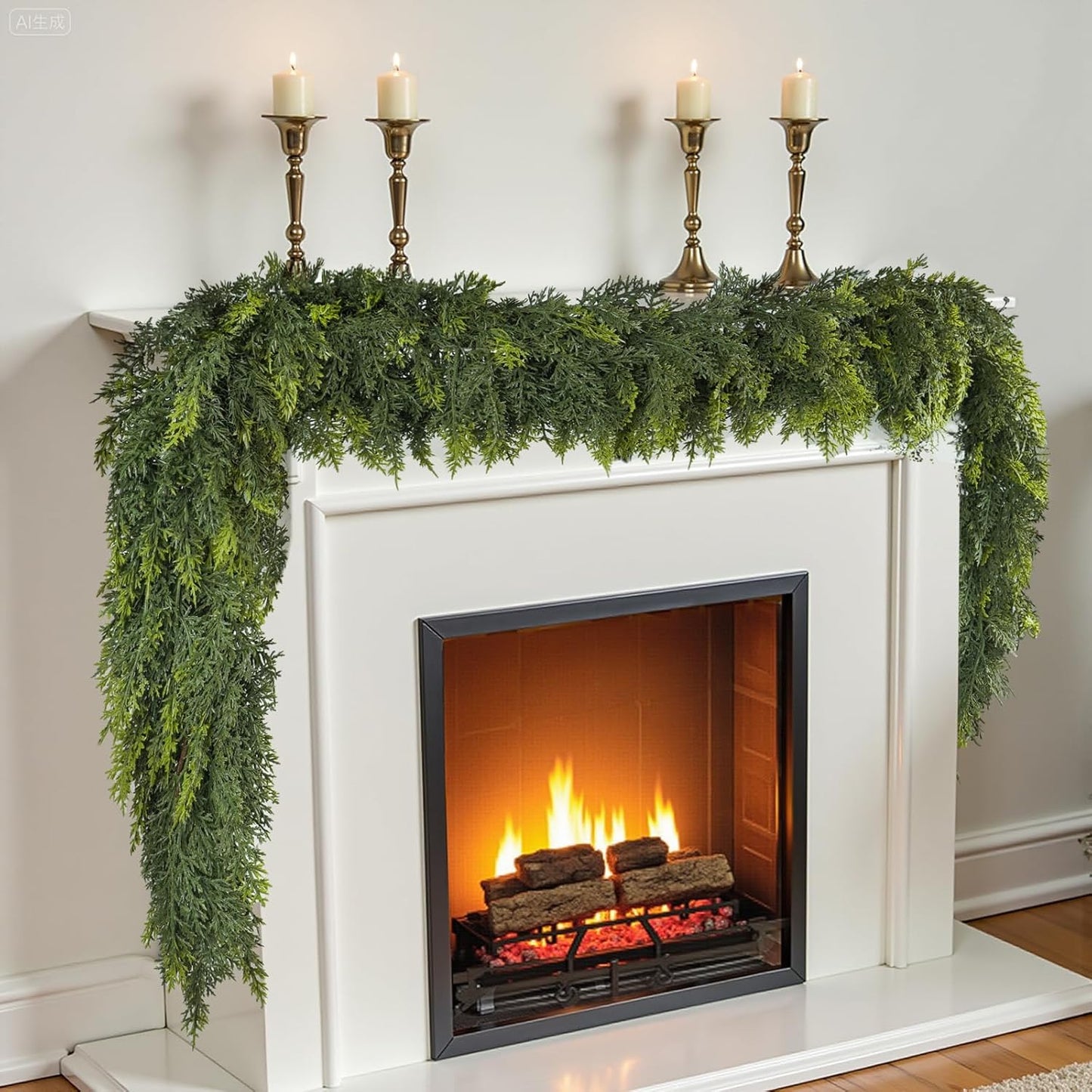 6 ft Christmas Garland, Cedar Garland, Real Touch Cypress Garlands, Green Artificial Greenery Garland for Mantel Indoor Outdoor Christmas Decorations