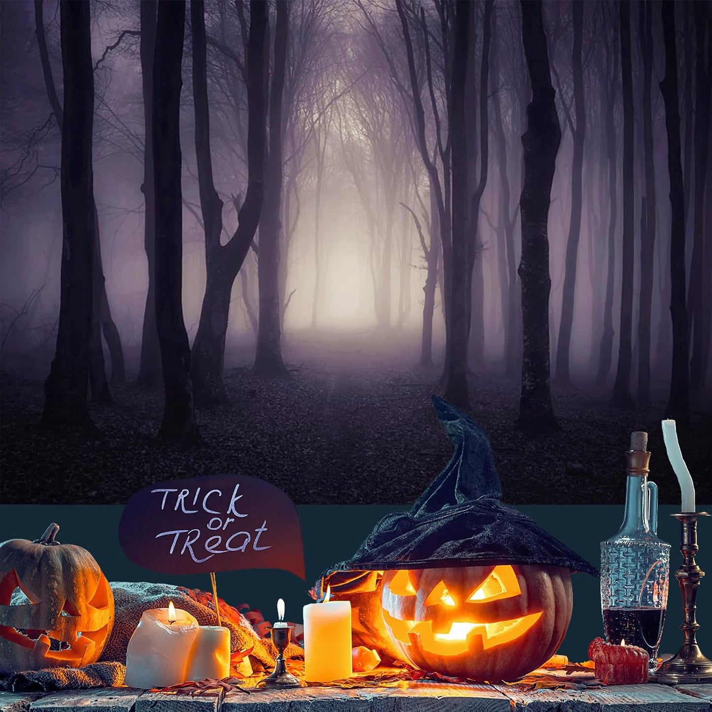 Mocsicka 7x5ft Halloween Backdrop Misty Woods Dark Gloomy Forest Vampire Witch Wizard Party Background Halloween Night Ghost Photography Backdrops