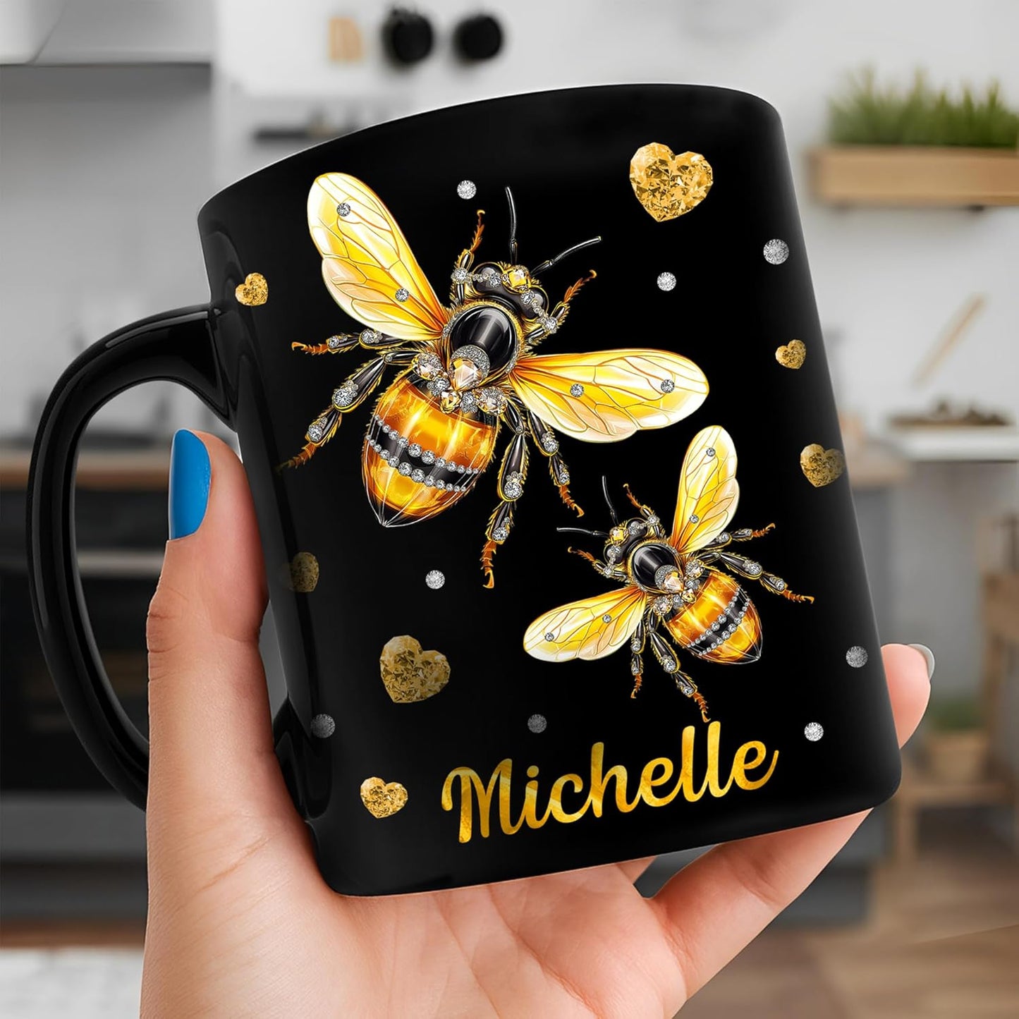 Hyturtle Personalized Jewelry Bee Mug - Bee Keeper Gifts For Women Lovers Teacher - Honey Gifts For Beekeeper Farmer On Birthday - Queen Honeycomb Decor - Custom Coffee Cup Ceramic Mug 11 Oz 15 Oz