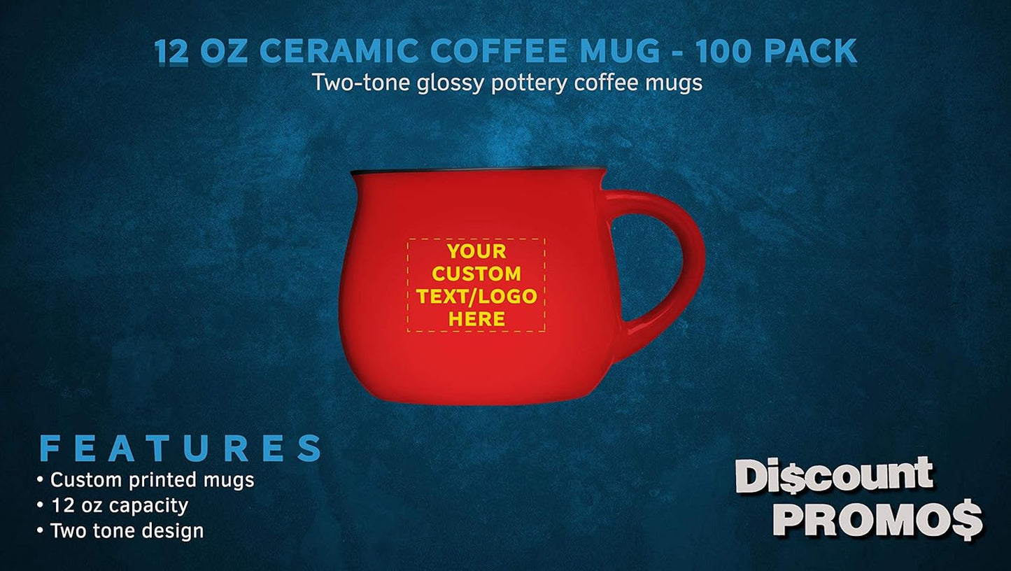 Custom Glazed Campfire Coffee Mugs 12 oz. Set of 100, Personalized Bulk Pack - Perfect for Coffee, Tea, Espresso, Hot Cocoa, Other Beverages - Red