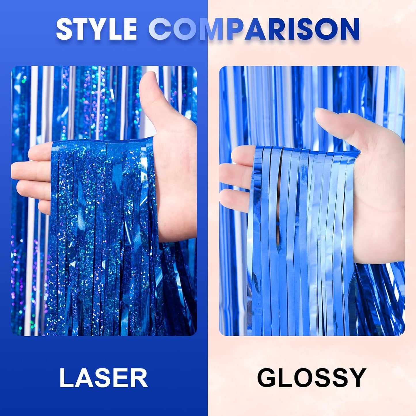 3 Pack 3.3 x 8.2 ft Laser Blue Foil Fringe Backdrop Curtains, Tinsel Streamers Birthday Party Decorations, Fringe Backdrop for Graduation, Baby Shower, Gender Reveal, Disco Party
