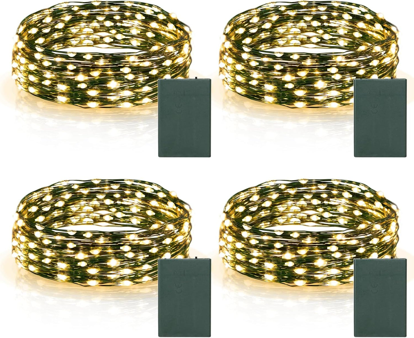 4 Pack Christmas Fairy Lights Battery Operated, 16.4FT 50 LED Dark Green Wire Twinkle Lights with Auto Timer Waterproof, Outdoor String Lights for Indoor Outdoor Bedroom Yard Decor (Warm White)