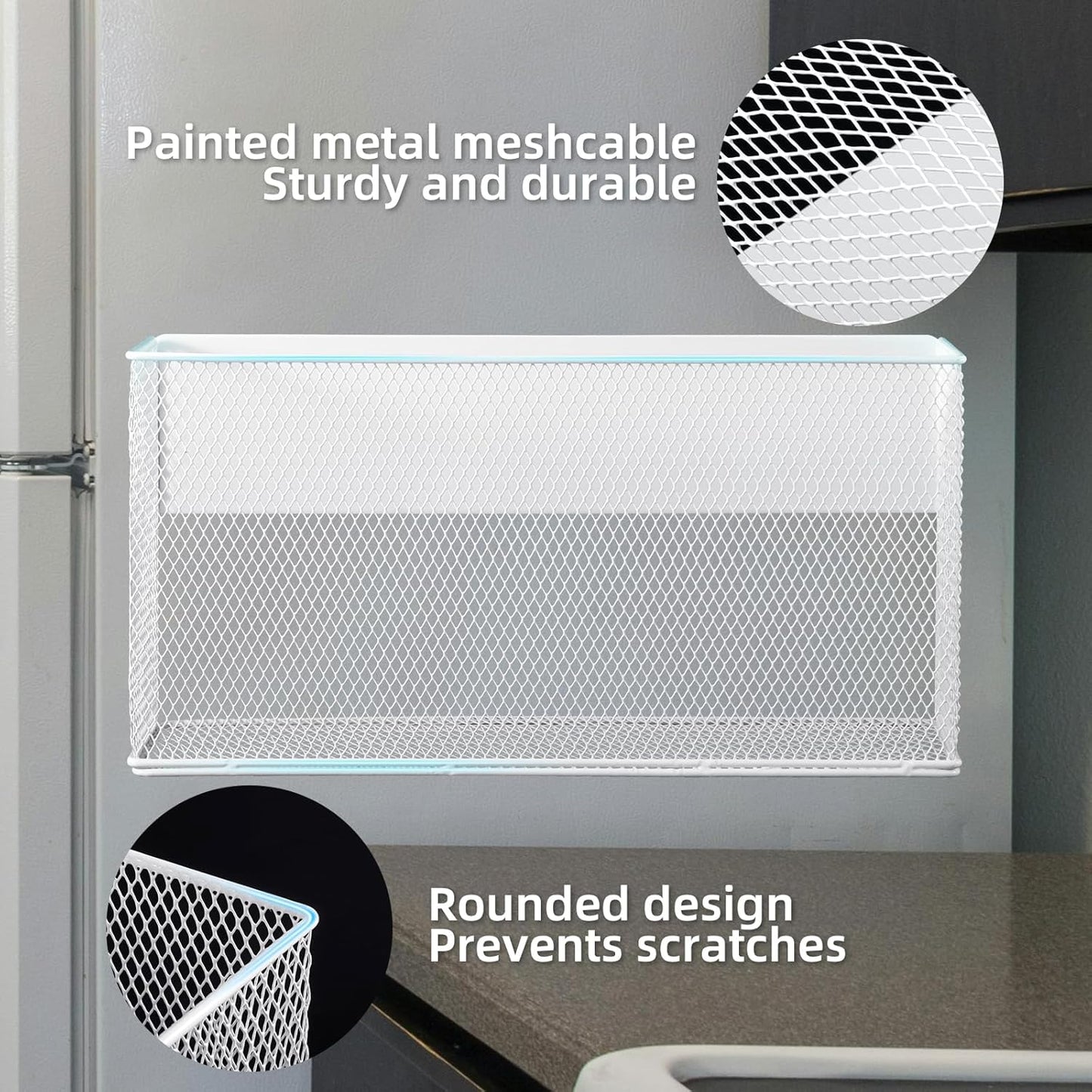 Magnetic Basket 13.77" x4.13" x7.08”,White Mesh Organizer and Holder for White Board and Refrigerator Magnetic Storage Bin Box Containers Organizer for Locker Accessories