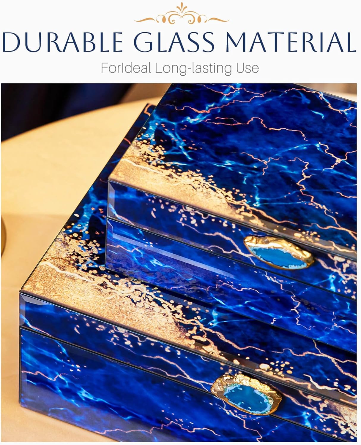 Homde Glass Decorative Storage Box: Set of 2 Boxes for Home Decor - Large Organizer with Lids for Decorations