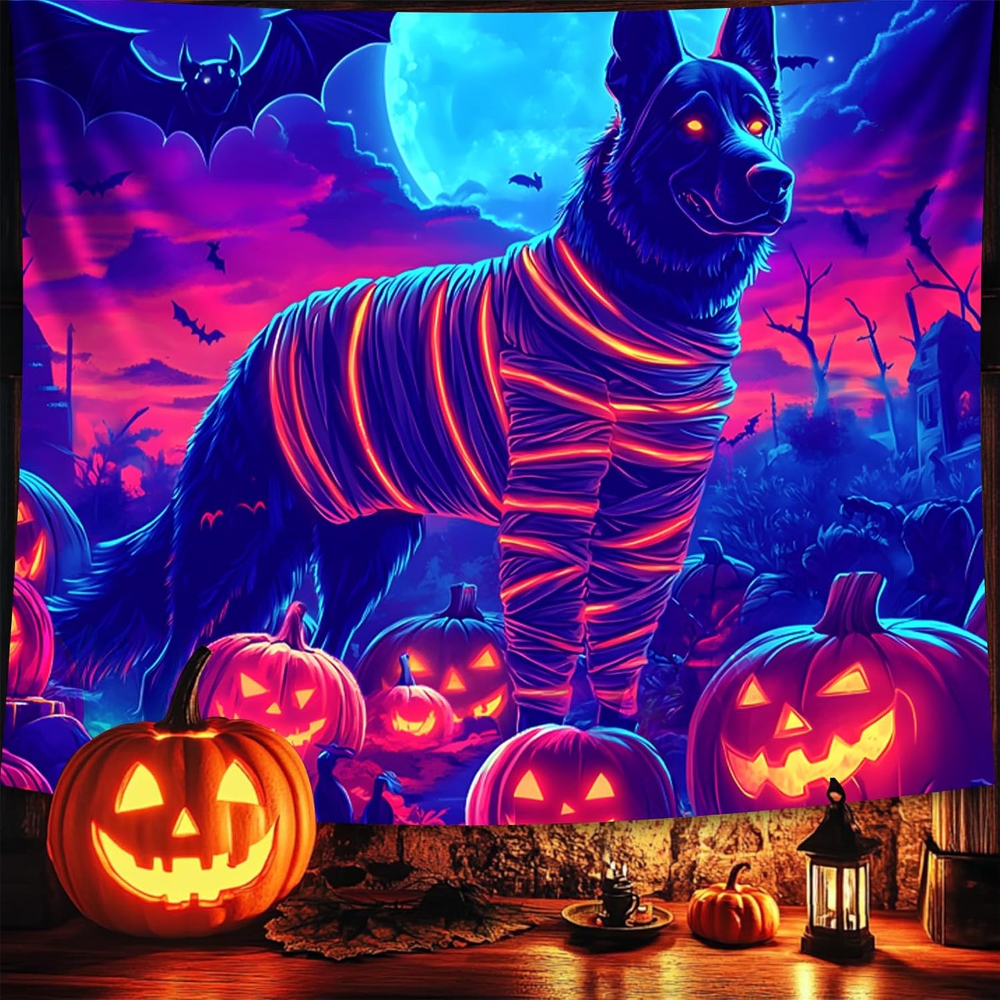 Halloween Tapestry, Blacklight Tapestry for Halloween Party Decor Hanging Tapestries Backdrop Wall Art Poster for Bedroom Dorm 90x70in