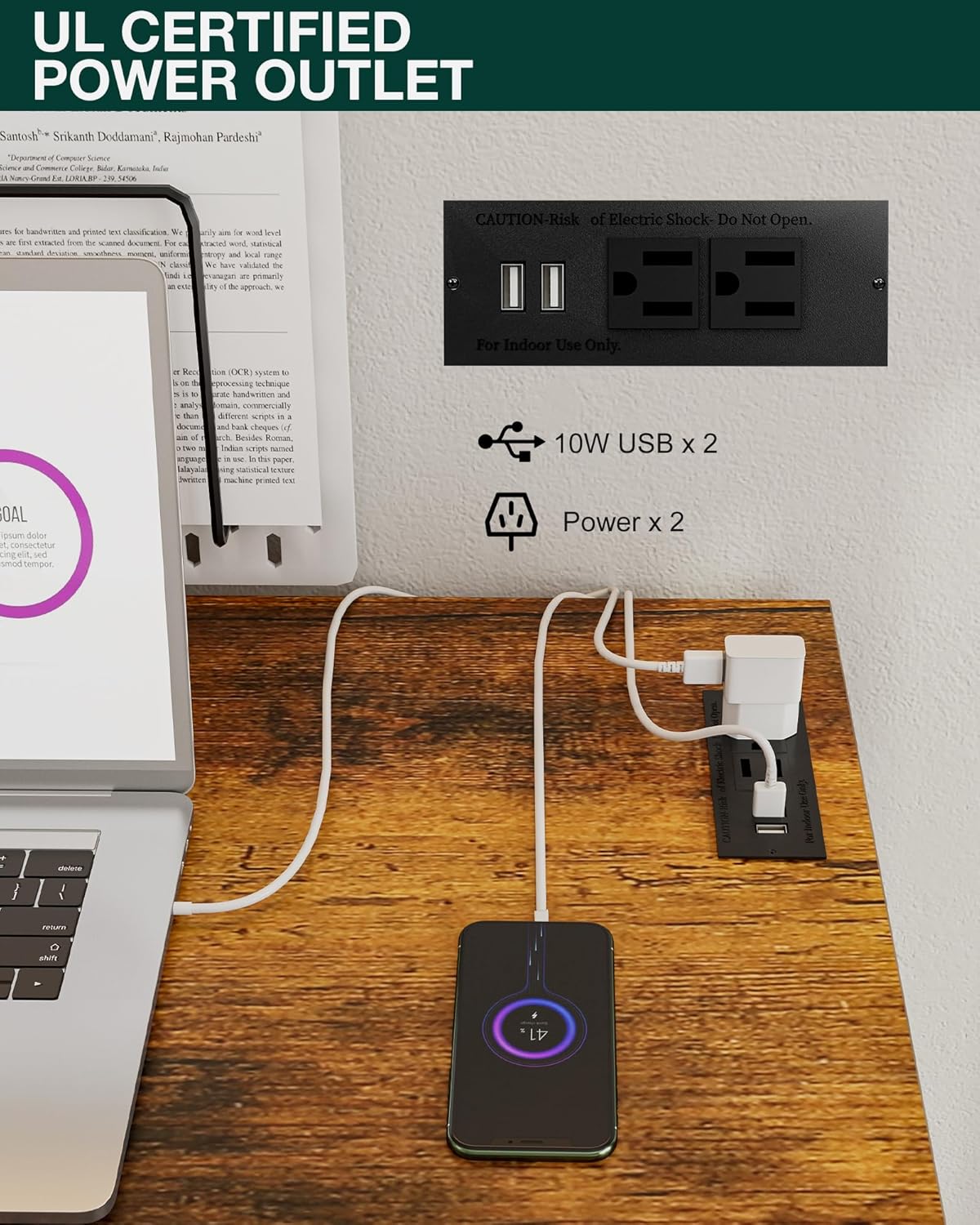 Frylr Small Folding Computer Desk – 35.8 Inch Portable Table for Craft and Study, Lightweight Desk for Small Spaces, Foldable Laptop Table Built-in AC/USB Outlets for Convenience, Rustic Brown