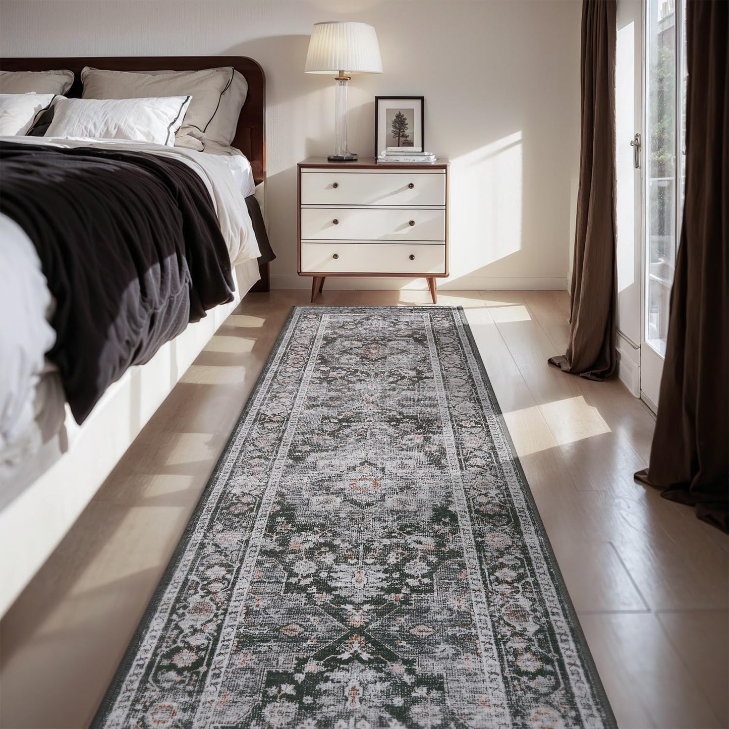 AMOAMI-2X3 Small Rug-Washable Rugs Entryway Mat Indoor-Soft Vintage Non Slip Rugs for Kitchen Laundry Room Bathroom Dark Grey & Black Decorative Accent Rug for in Front of Sink 24 Inch x36 Inch