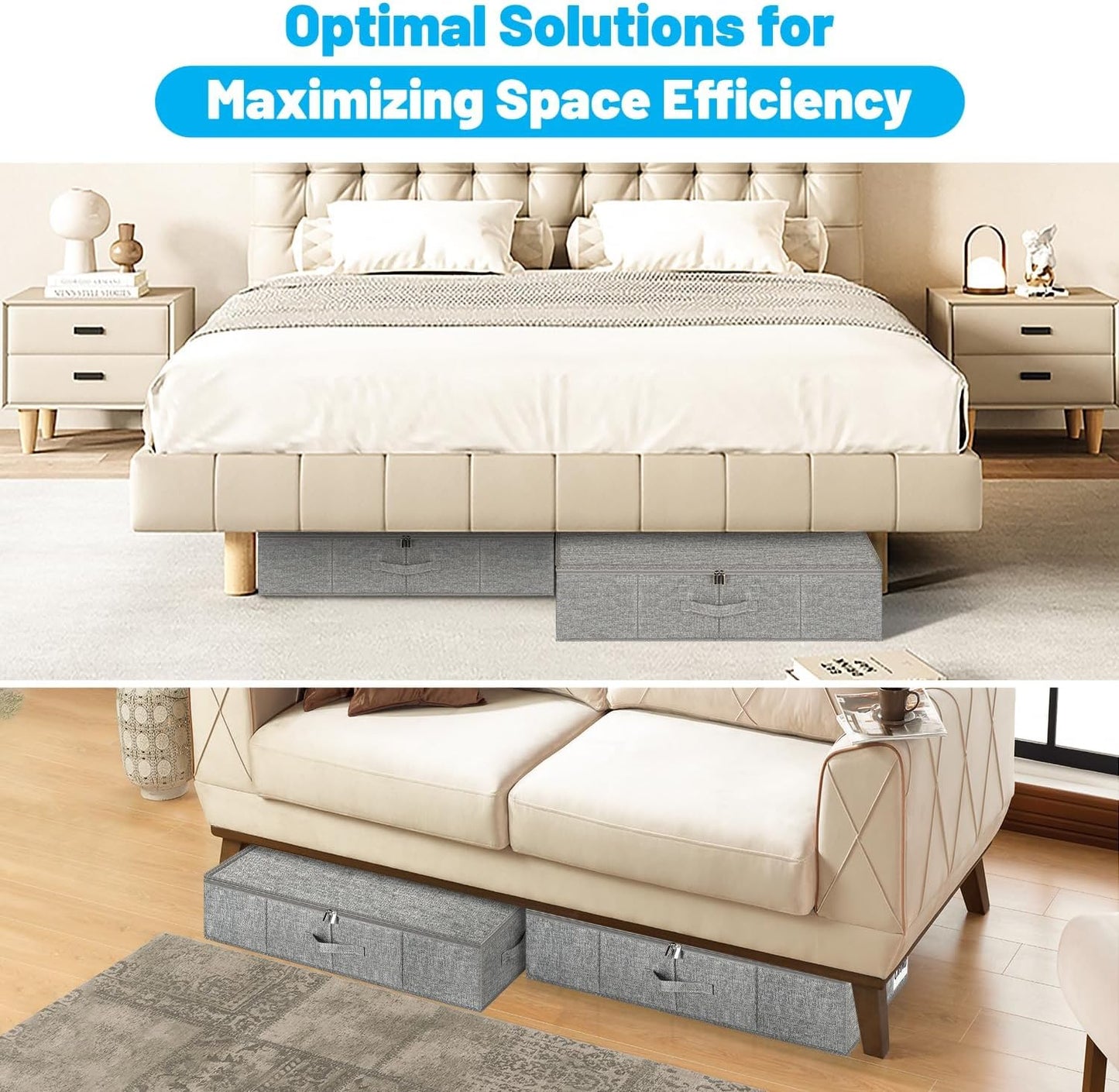 Under Bed Storage Container Bins 2 Pack, Low Profile Foldable Underbed Clothes Storage Organizer W/ Ultra Thick Fabric and Sturdy Bottom/Sides, Dual Zipper Storage Box for Dorm and Home 30x16x6.7"