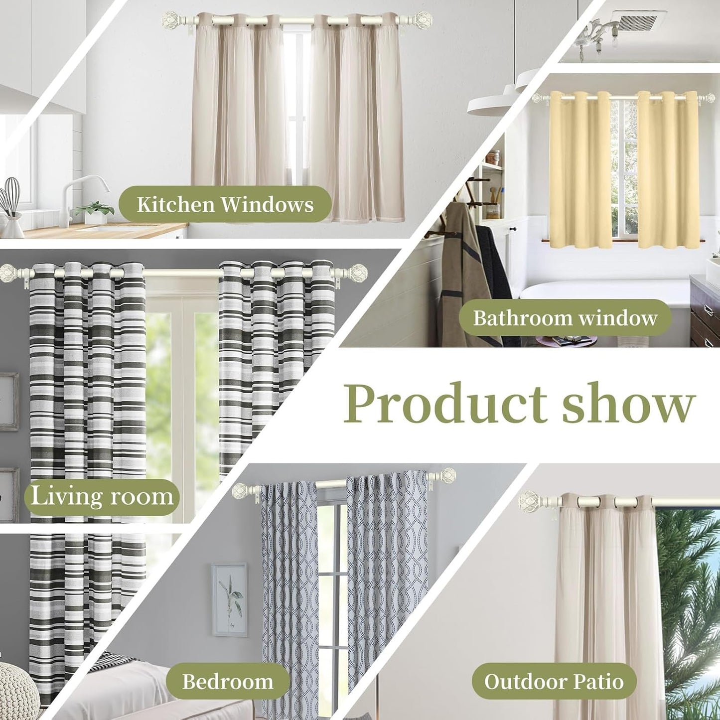 White Farmhouse Curtain Rods for Windows:66-120" Heavy Duty Adjustable Curtain Rod for Bedroom Living Room,Boho Decorative Rustic Drapery Rods with Vintage Coastal Texture Finial,Antique White