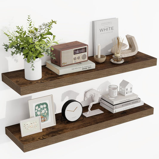 36 Inch Floating Shelves, 36"x9.25"x1.5" Inch Deep Floating Shelves for Wall, Wooden Shelves for Bathroom, Bedroom, Living Room, Brown