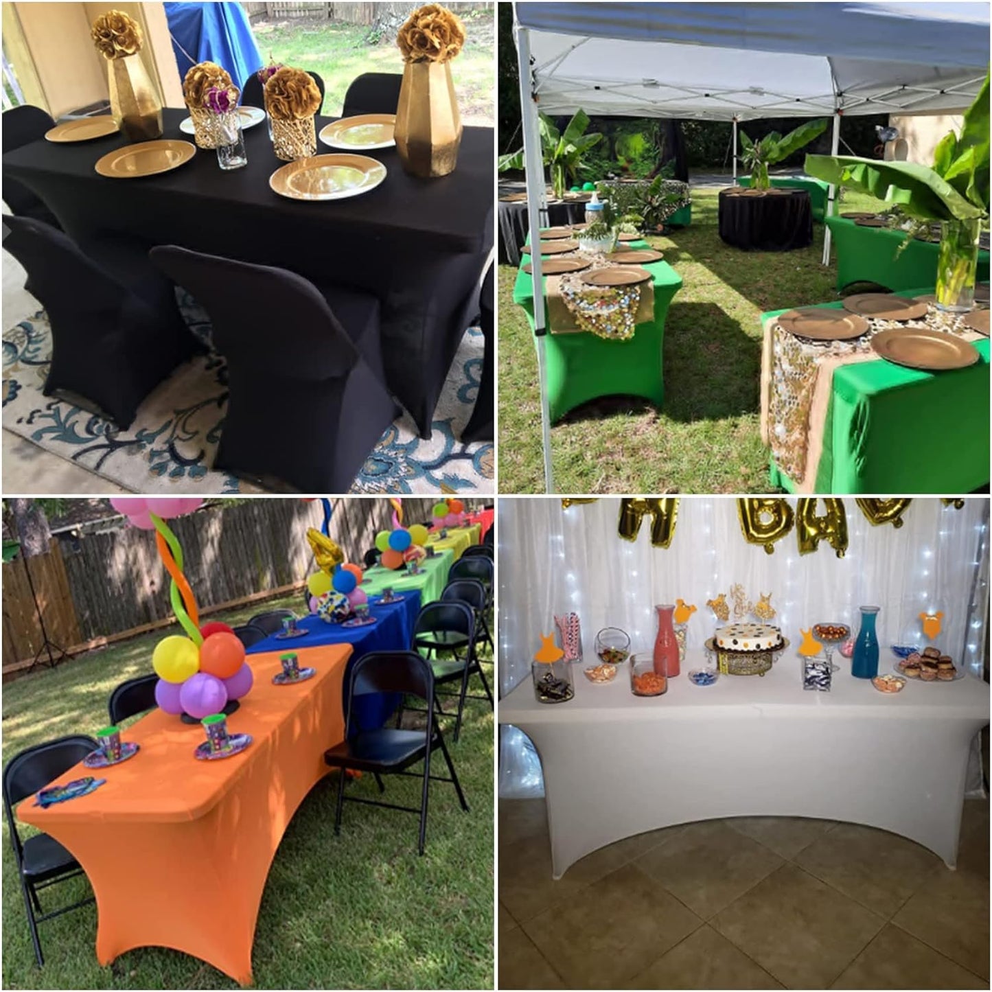 4Pack Spandex Waterproof Table Covers 8ft，Spandex 8ft Waterproof Table Cover for Party,Wedding, Banquet, and Events(Royal Blue)