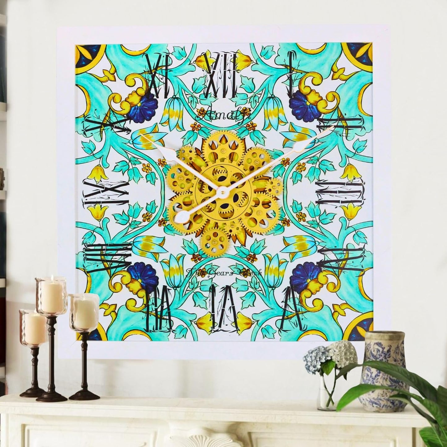 The Gears Clock Wall Clock Italy Collection with Moving Gears (Amalfi, 24 inches (60 cm))