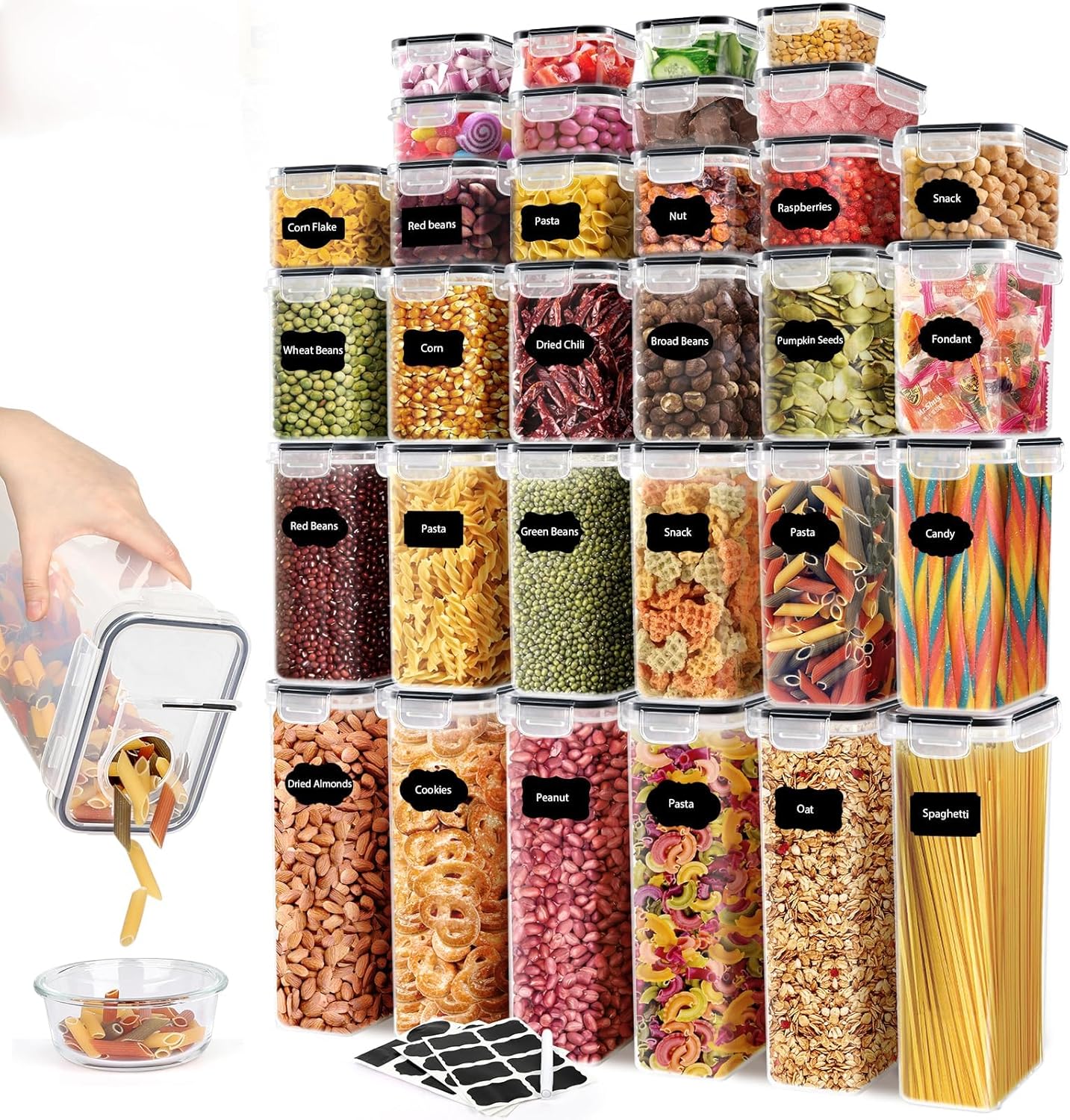 64 PCS Airtight Food Storage Containers With Lids BPA Free,6 Pack With Pouring Spout Cereal Containers Storage for Kitchen Pantry Organization and Storage,Dishwasher safe,Labels Marker