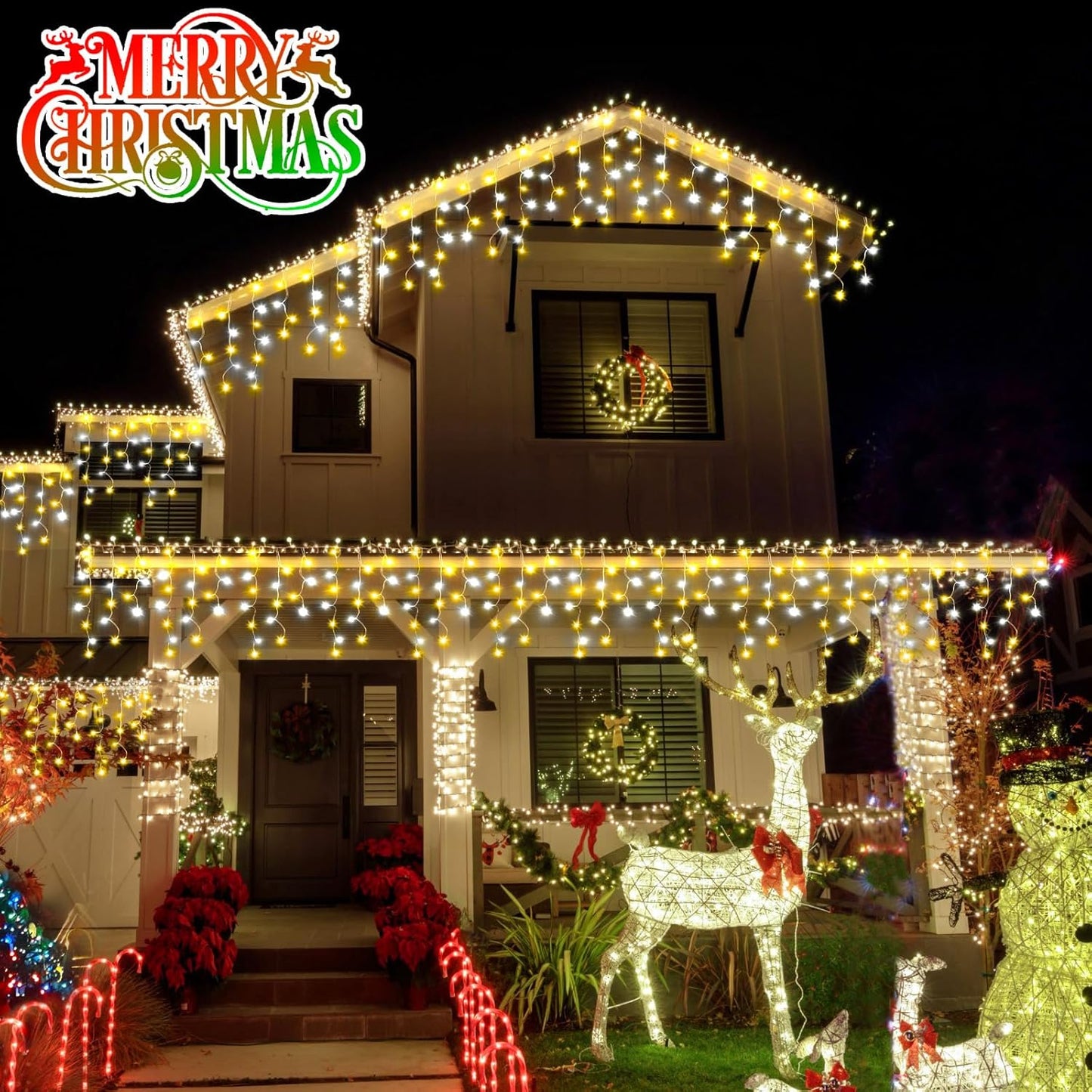 49FT Christmas Lights, 480 LED Ice Lights for Outside Clear Wire Twinkle Lights with 8 Modes Timer Waterproof for Christmas Party Tree Holiday Patio Yard Home Decor(Cool White and Warm Warm)