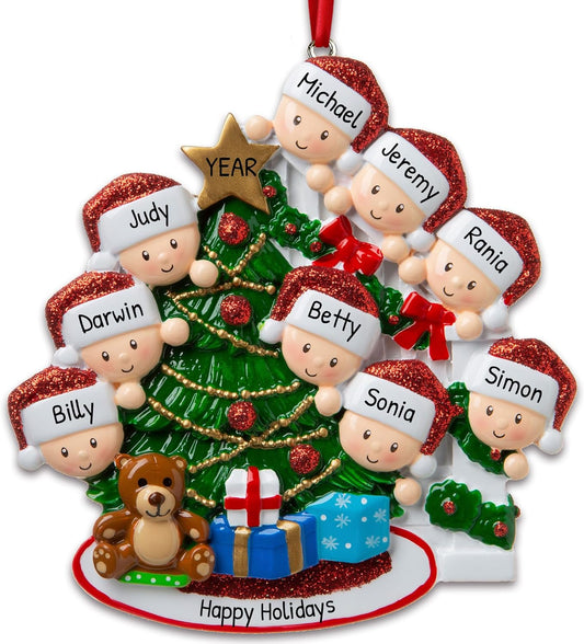 3D Peeking Family of 9 Ornament 2025 Personalized Family Christmas Ornaments 2025 | Staircase Personalized Tree Ornaments for Grandchildren, Siblings & Grandkids Xmas Tree with Gifts of Nine Ornament