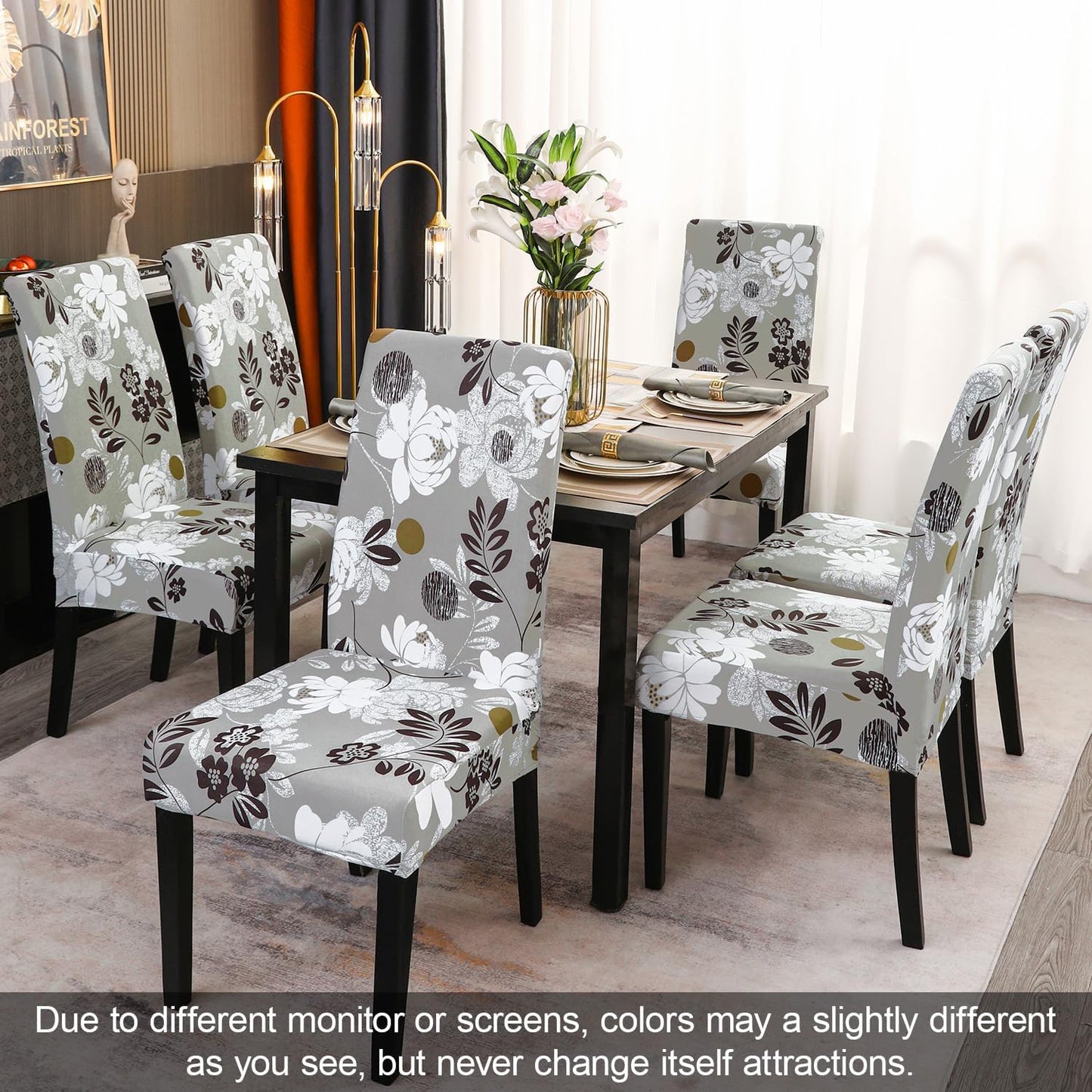 JQinHome Chair Covers for Dining Room Set of 6, High Stretch Removable Washable Parsons Chair Slipcover for Home Party Hotel Wedding Ceremony (Flower,6PCS)