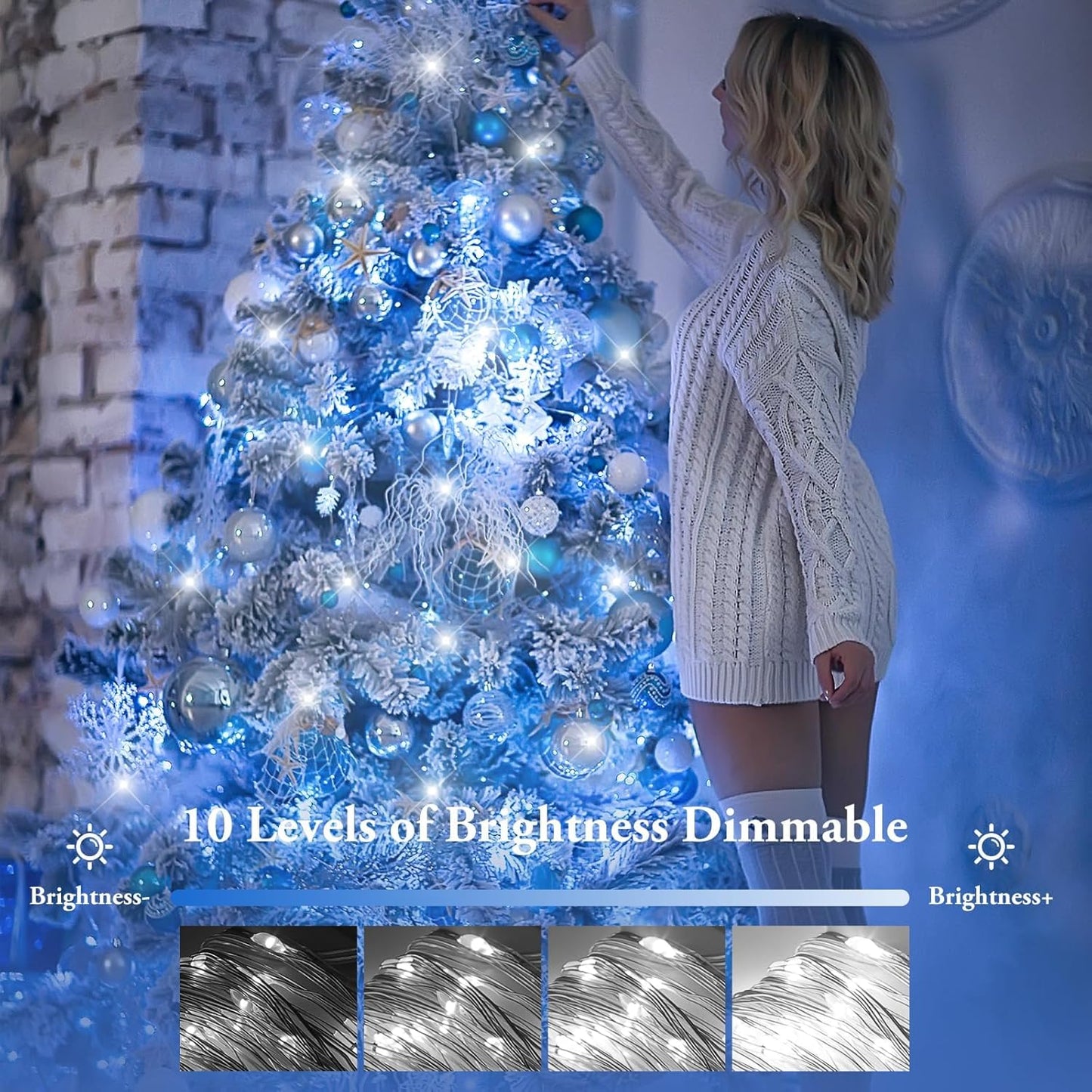 4 Pack 100 LED Fairy Lights Battery Operated with Timer & Remote, 33FT Waterproof Twinkle Lights Indoor Outdoor, Fairy String lights for Bedroom Classroom DIY Wedding Christmas Decorations, Cool White