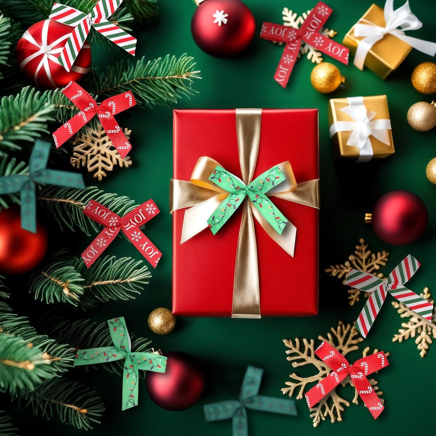 Syhood 150 Pcs Christmas Mini Bow Tiny Twist Tie Bow Handmade Craft Ribbon for DIY Sewing Party Decor (2 Inch,Classic)