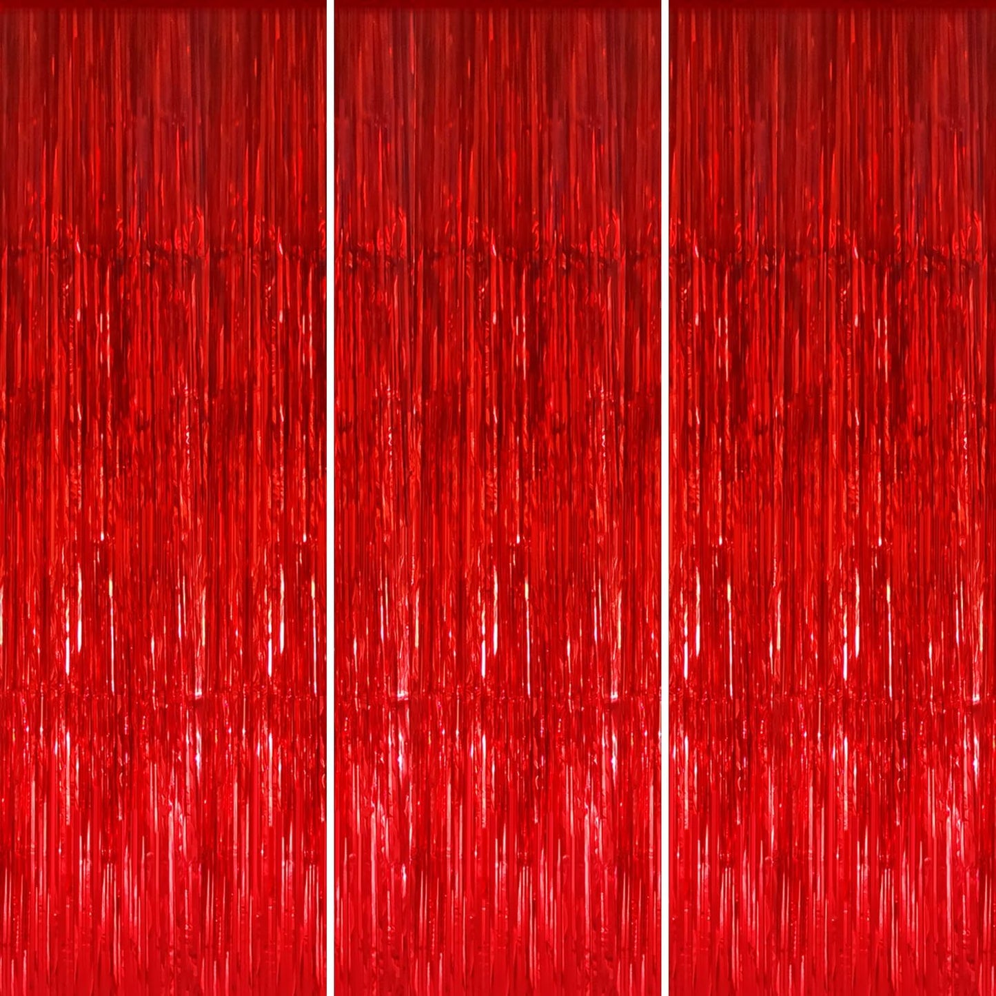 GOER 3.2 ft x 9.8 ft Metallic Tinsel Foil Fringe Curtains Party Photo Backdrop Party Streamers for Birthday,Graduation,New Year Eve Decorations Wedding Decor (3 Pcs, Red)