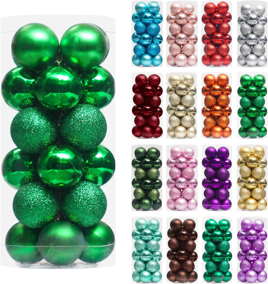 XmasExp 24ct Mini Christmas Ball Ornaments Shatterproof Christmas Ornaments Set Decorations for Xmas Tree Balls 30mm/1.18" (Green)