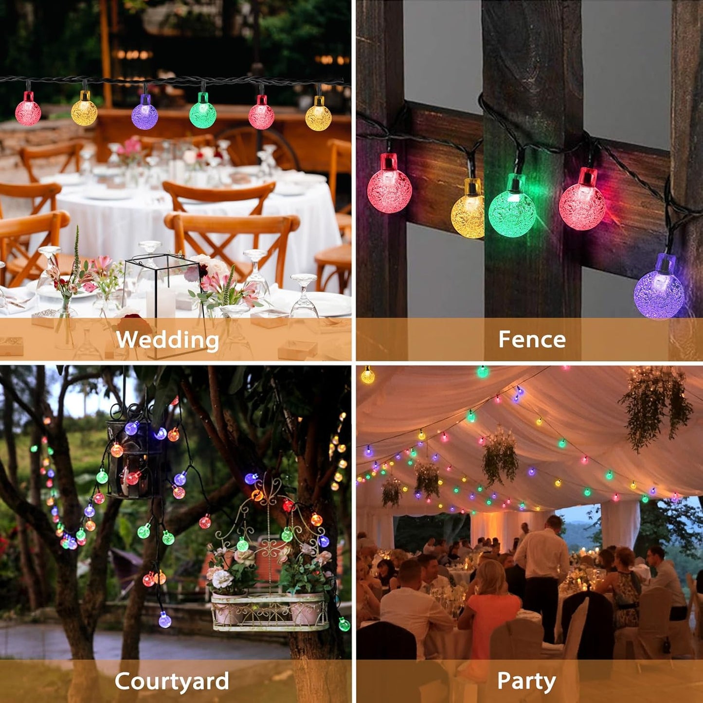 Outdoor Solar String Lights, 46FT 66LED 8Modes Crystal Color Solar Powered Christmas Fairy String Lights for Outside Yard Fence Easter Holiday Party Camping Porch Balcony Decor(Multicolor)
