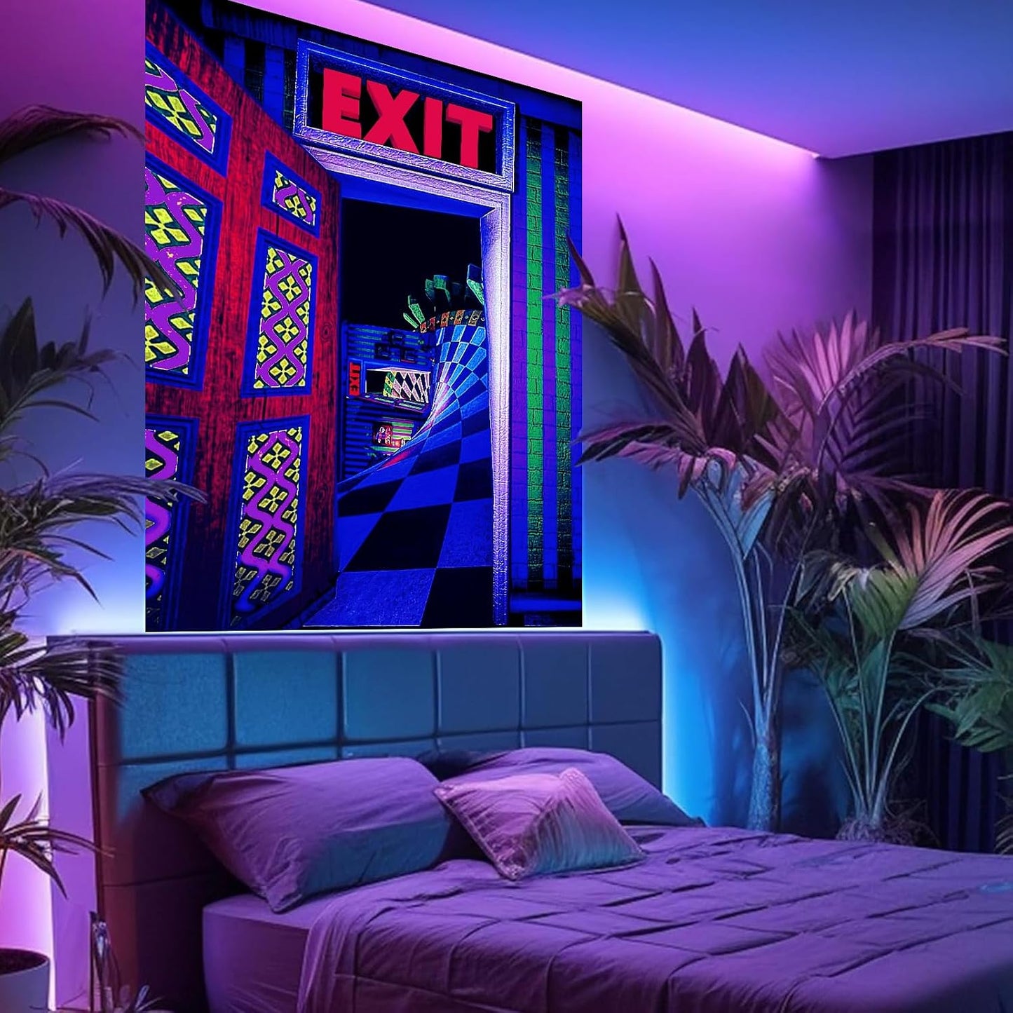 3D Exit Blacklight Tapestry Wall Decor for Men Bedroom, Trippy 3D Illusion Glow in the Dark Wall Hanging Backdrop for Men Guys Game Room, UV Reactive 3D Poster for Living Room Dorm 60x79 Inches