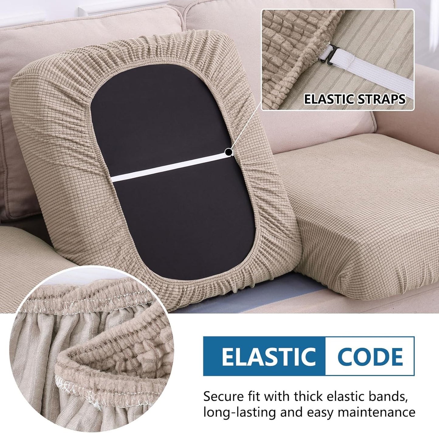 hyha Waterproof Couch Cushion Covers for Pets, Non Slip Sofa Seat Cover for Dogs Washable, Soft Thick Stretch Jacquard Fabric, Sofa Slipcovers with Elastic Bottom (1 Piece for Large, Taupe)