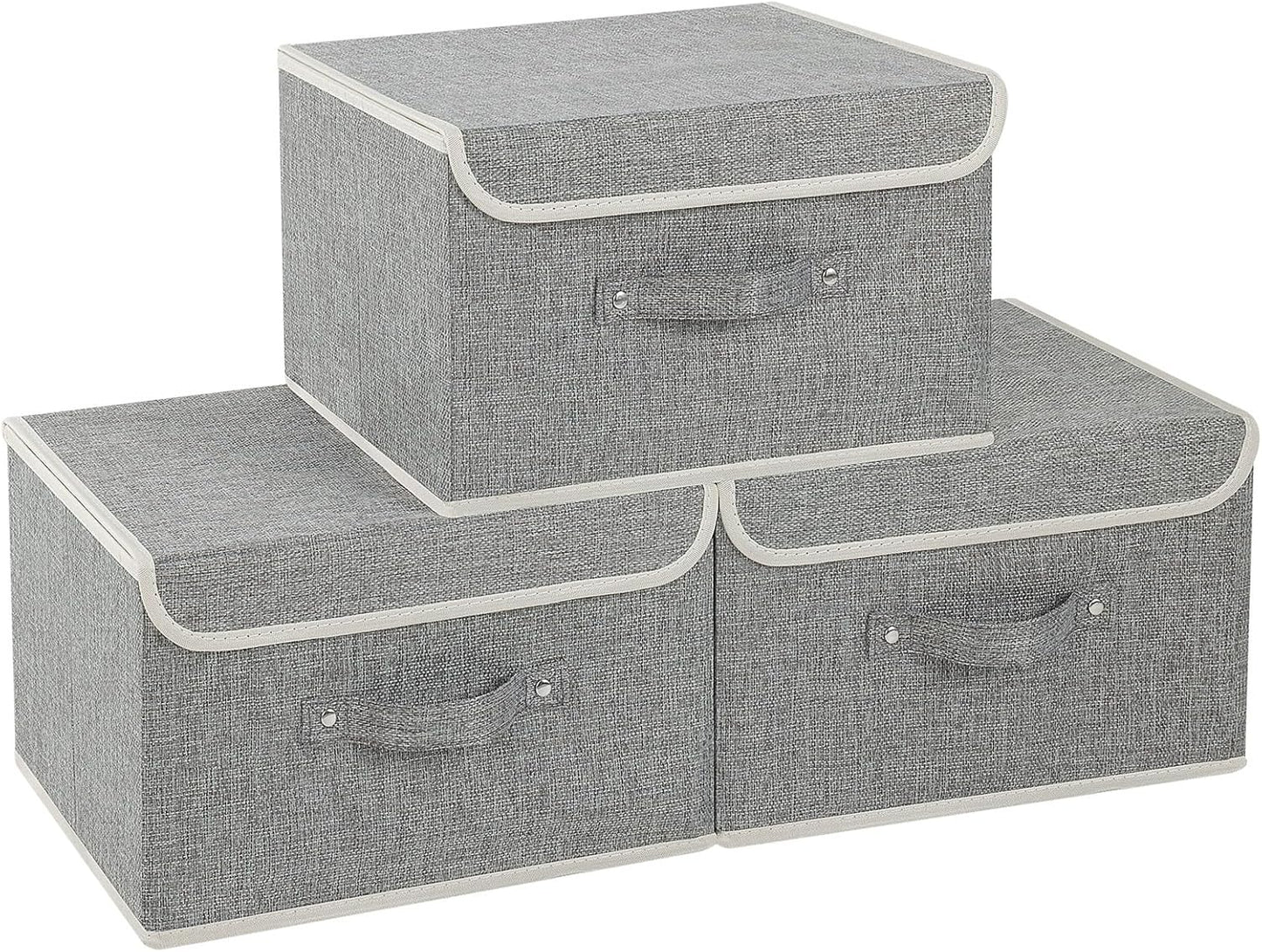 Fabric Storage Bins Cube Organizers with Flip-Top Lid and Handles,Storage Boxes for Organizing Home,Office,and Closet,Grey,3 Pack 13 X 9.1 X 7.9 in