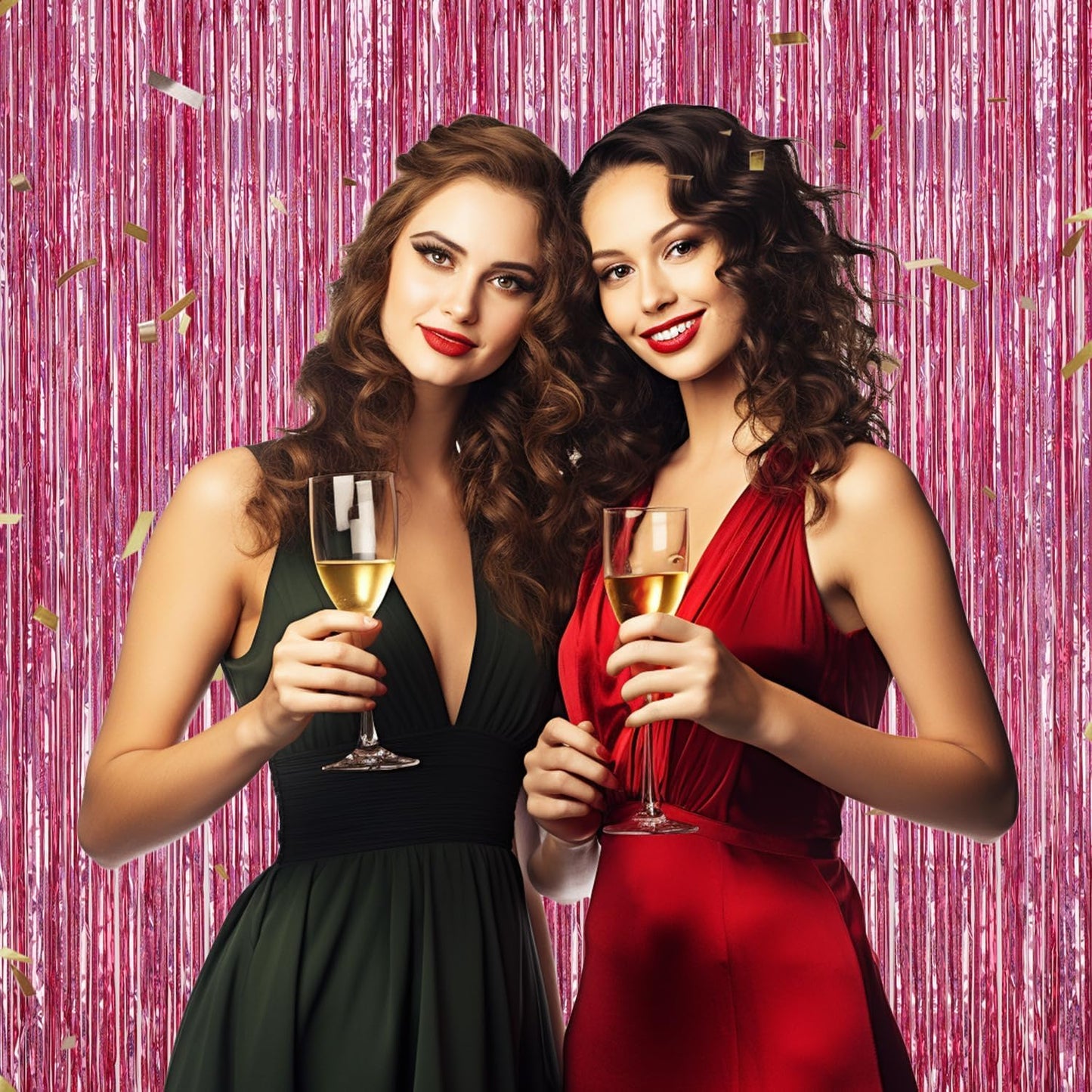 3 Pack Foil Fringe Backdrop - Laser Pink Shiny Tinsel Curtains for Party Decoration/Photo Booth Props - 3.3x8.2 FT Metallic Foil Backdrop for Birthday, Wedding, Graduation, Christmas.