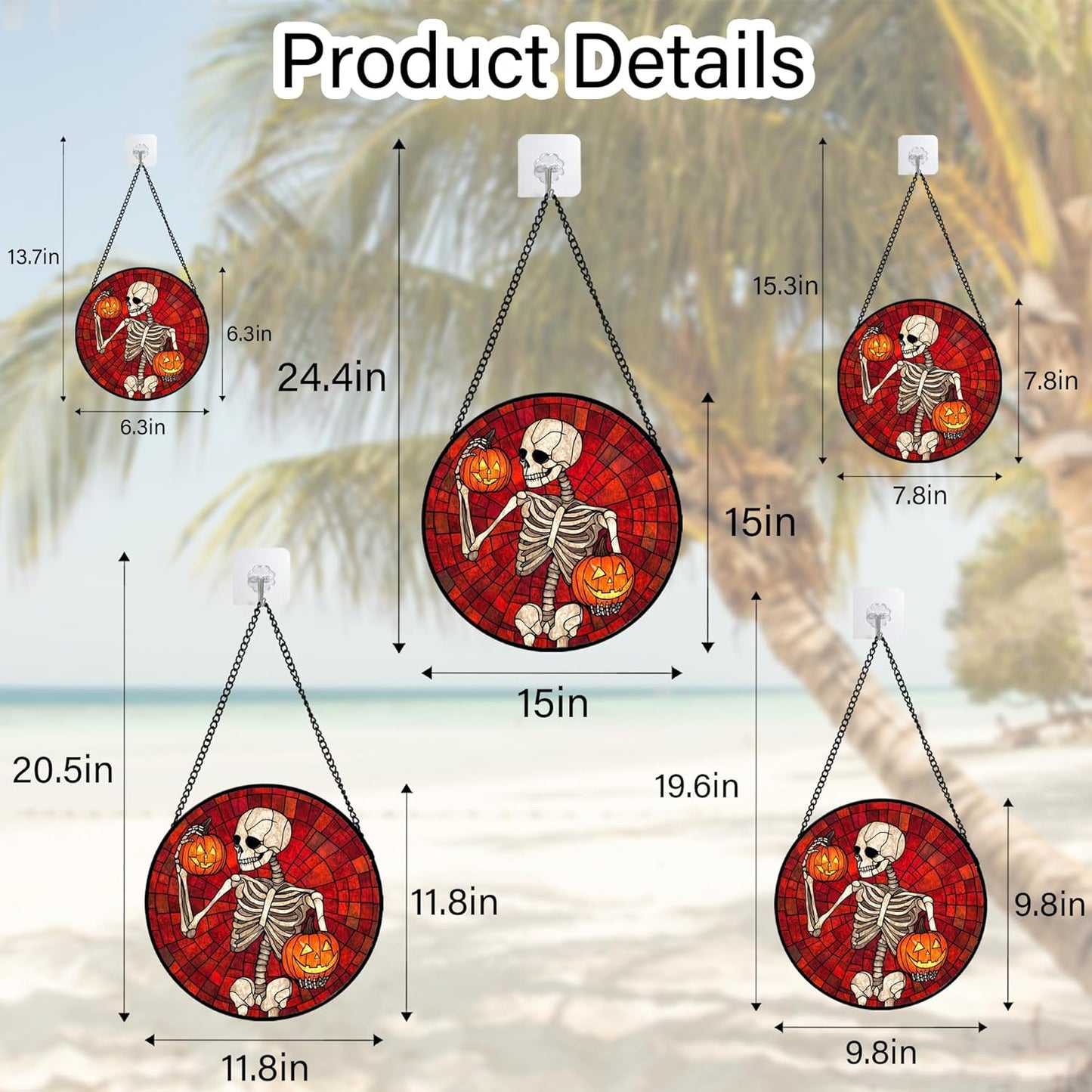 Stained Glass Window Hanging - Halloween Decorations Skeleton Pumpkin Suncatcher for Doors Garden Indoor Spooky Funny Sun Catchers Gothic Decor Horror Gifts for Women Men Friend 7.8 in