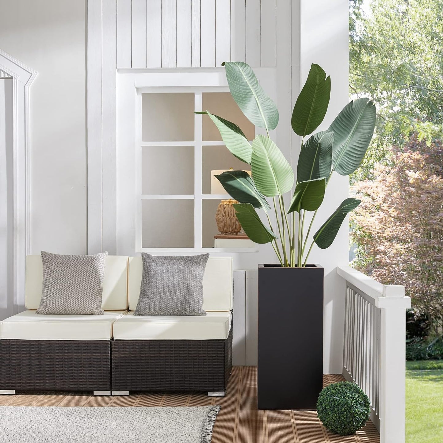 Metallic Heavy Tall Outdoor/Indoor Planter Box 14Lx14Wx30H Inches Rectangular Large Flowerpot, Tall Metal Planter Box for Front Porch ‎25 Pounds, No Assembly Required, Black, 1 Pack