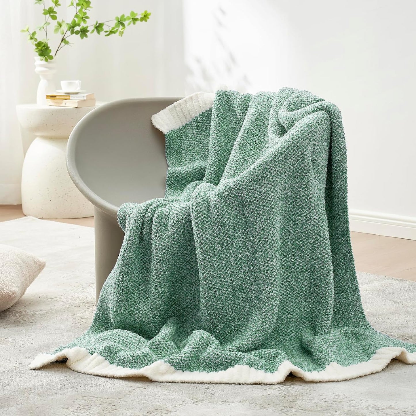 Snuggle Sac Green Throw Blanket, Ultra Soft Warm Blankets for Couch, Cozy Knit Fuzzy Plush Throws Blanket for Sofa, Bed,Living Room, Heather Green, 50x60 inches