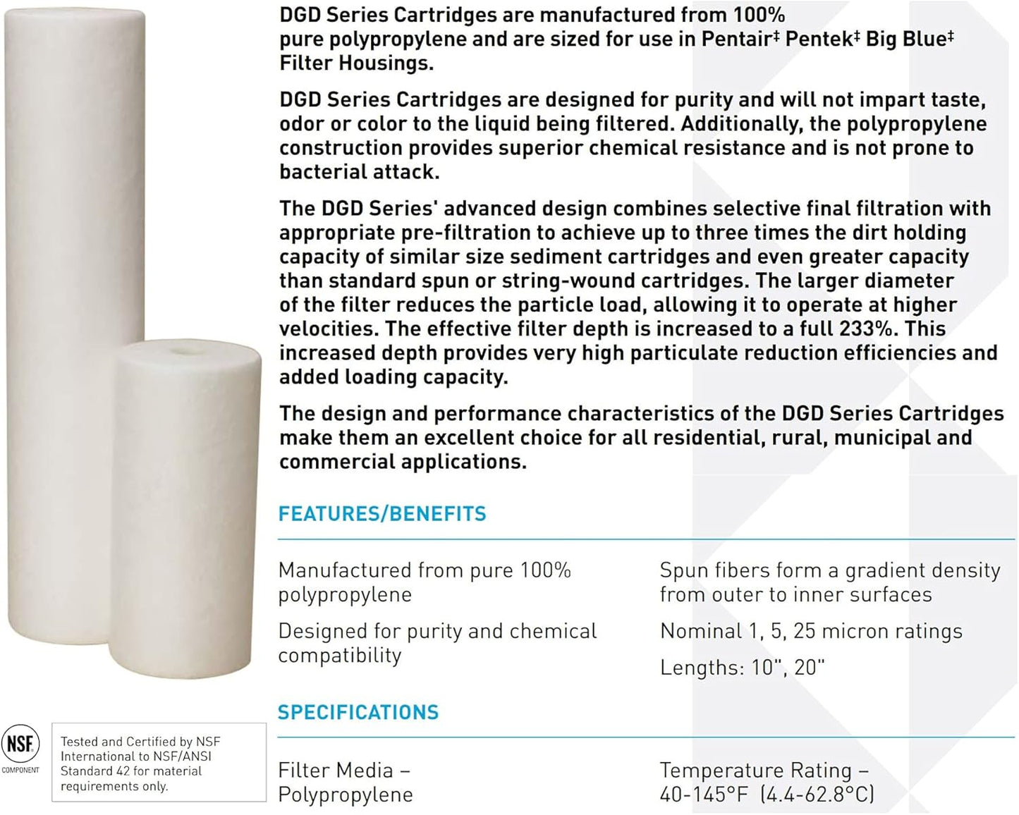 Pentair Pentek Big Blue Filter Housing Bundle with Water Filter Cartridge | Heavy Duty Whole House Filtration