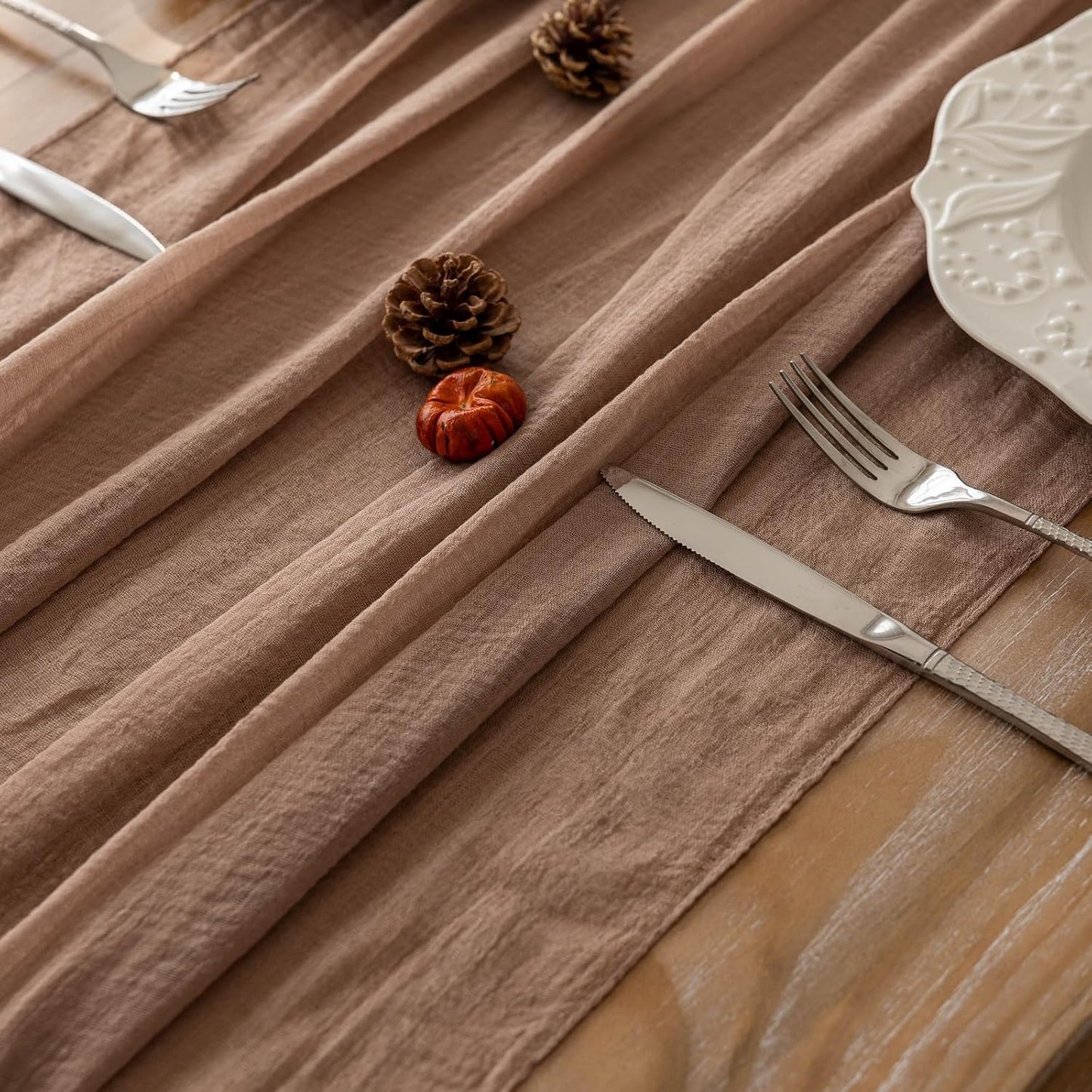 3pcs Nude Gauze Rustic Cheesecloth Table Runner 120 Inch 10 FT for Wedding Baby Shower Bridal Shower Birthday Engagement Garden Outdoor Party Long Sheer Boho Decorations