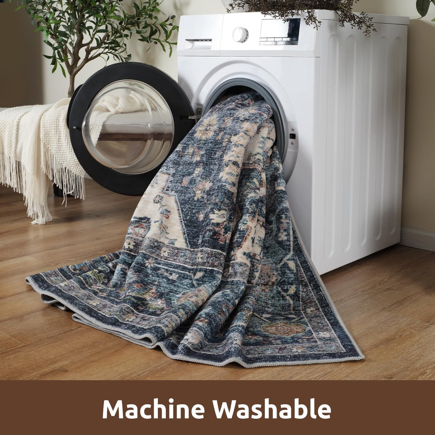 AMOAMI-4X6 Area Rugs for Living Room -Soft Vintage Bedroom Rugs-Non Slip Washable Rug-Throw for Living Room Bedroom Bedside Dining Room Office Blue