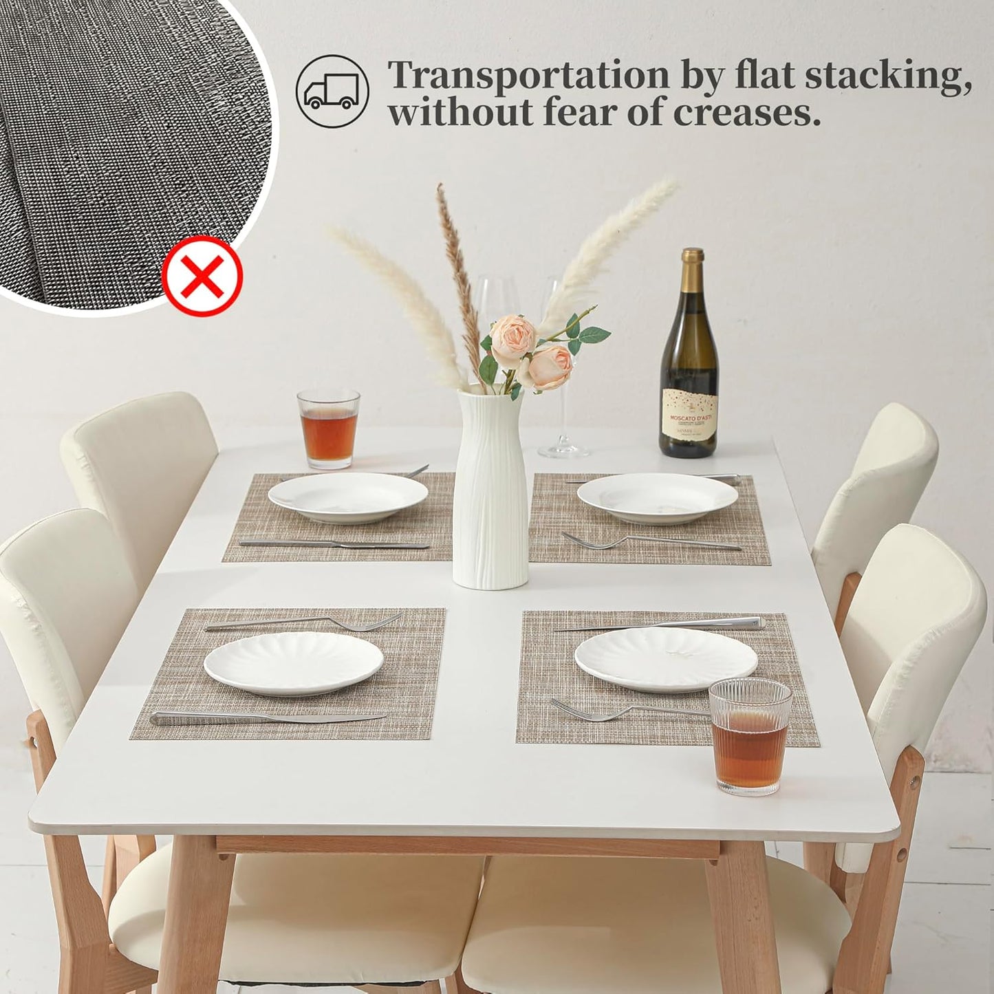 Leetaltree Linen Yellow Placemats Set of 12 - Heat Resistant Non-Slip Place mats for Dining Table, Washable Durable PVC Vinyl Woven Table Mats（Linen Yellow, 12）