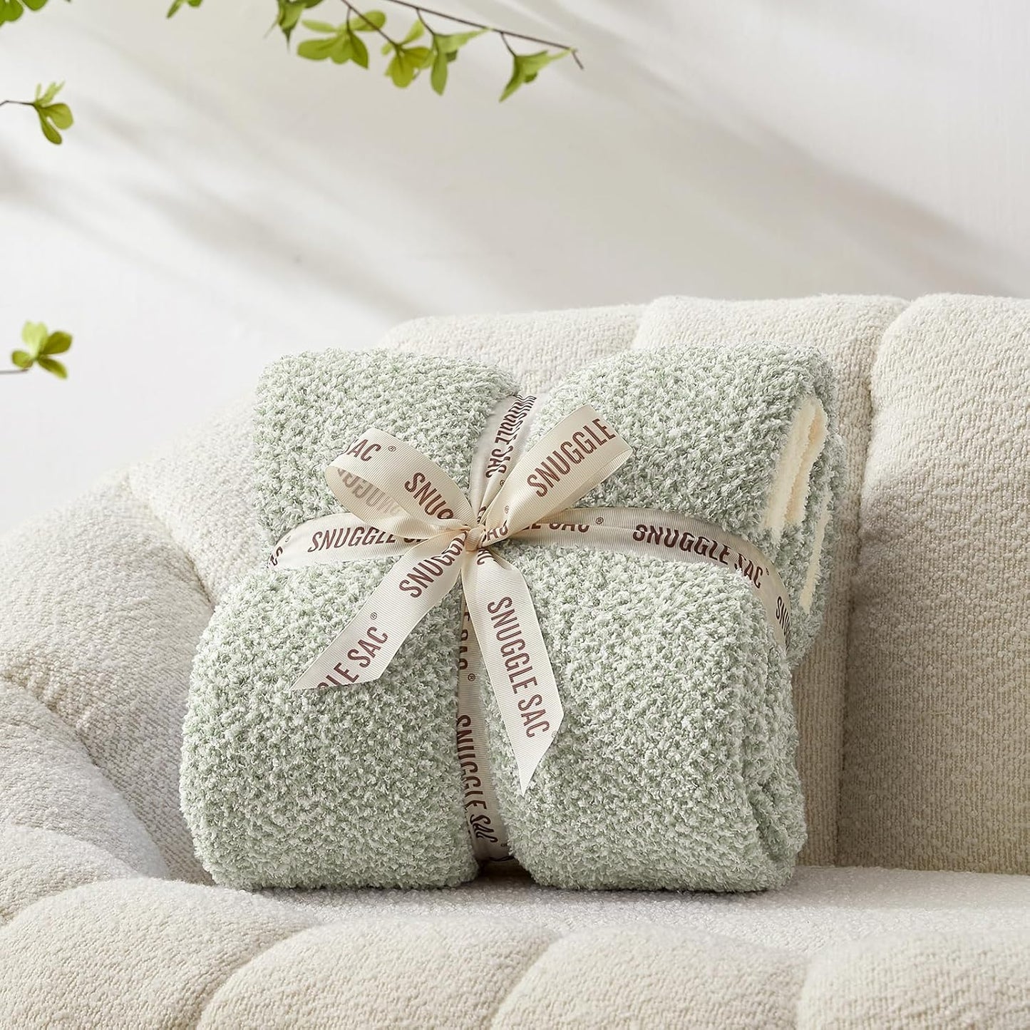 Snuggle Sac Heather Sage Green Blanket for Couch, Reversible Super Soft Knitted Blankets Warm Cozy Fuzzy Plush Throw Blankets for Sofa, Bed, Camping, Sage Green, 60x80 inches