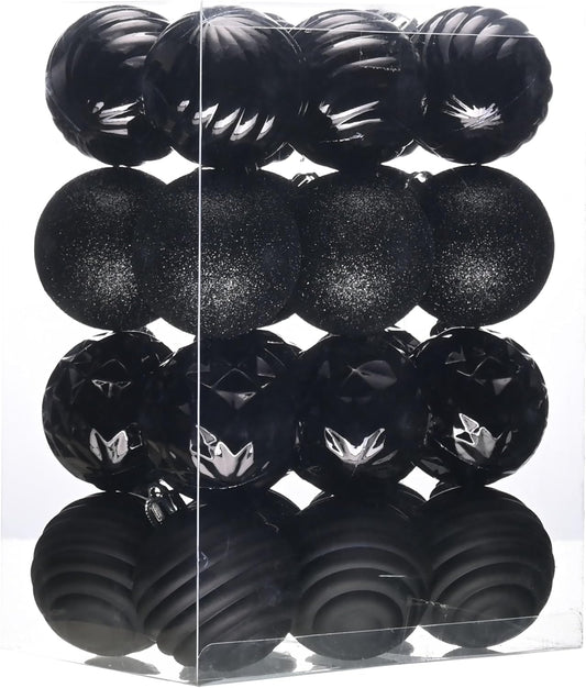 Valery Madelyn Christmas Ornaments Tree Decorations Set for Fall Halloween, 24ct Black Shatterproof Ball Ornaments, 2.36" Hanging Ornament Bulk for Xmas Holiday Party Decor