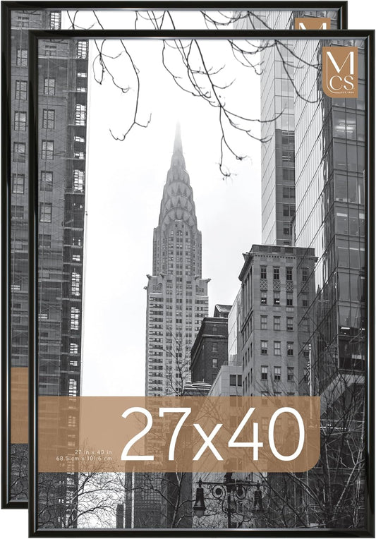 MCS Trendsetter Movie Poster Frame 27x40 Black High-Gloss, Vertical & Horizontal Wall Hanging Large Picture Frame for Photos, Artwork & Custom Posters (3-Pack)