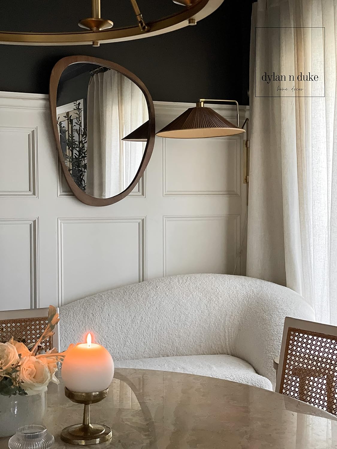 Irregular Wood Frame Boho Mirror - Large Wall Mounted Accent, Asymmetrical, Modern Aesthetic Wall Decor for Bedroom, Entryway, Living Room, Bathroom (Brown)