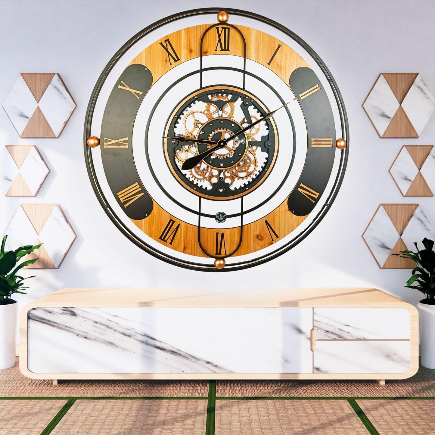 The Gears Clock 36'' Inch Real Moving Gear Wall Clock Switzerland Line (Black, 36 inches (90 cm))