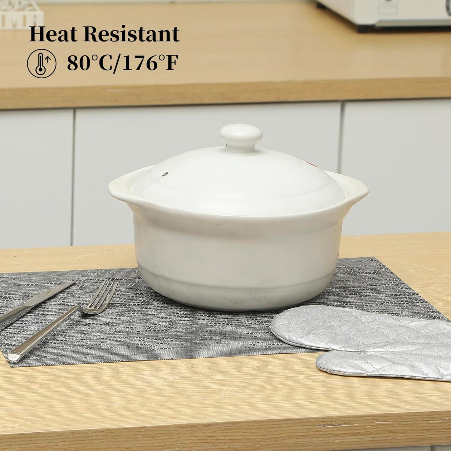 Leetaltree Grey Placemats, Heat Resistant Non-Slip Place mats for Dining Table, Washable Durable PVC Vinyl Woven Table Mats (Set of 8)