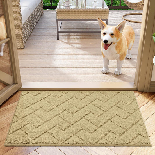 hicorfe Front Door Mat Outside Entrance,20"x31.5" Absorbent Muddy Dirt Resist Welcome Door Mats Outdoor Indoor,Stain and Fade Resistant,Non Slip Backing Entry Mat Doormat for Entryway(Beige)