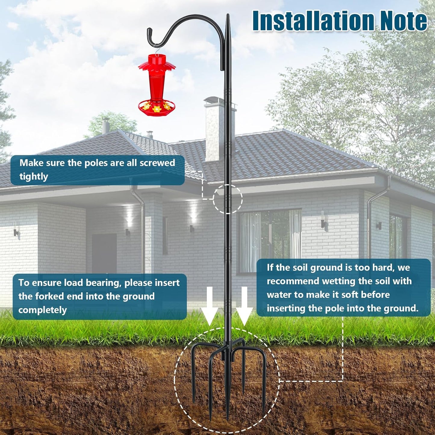 Gtongoko 47 inch Small Shepherds Hooks for Outdoor with 5 Prongs, Adjustable Bird Feeder Pole Garden Hooks for Hanging Lanterns, Plants Baskets, Hummingbird Feeders, 2 Pack