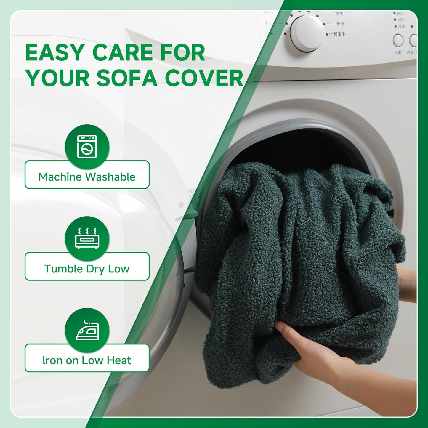 Couch Cushion Covers for Sectional Sofa, Stretch Soft Sofa Slipcovers Washable Wear-Resistant Universal Furniture Protector for Living Room(2 Seaters Covers, Green)