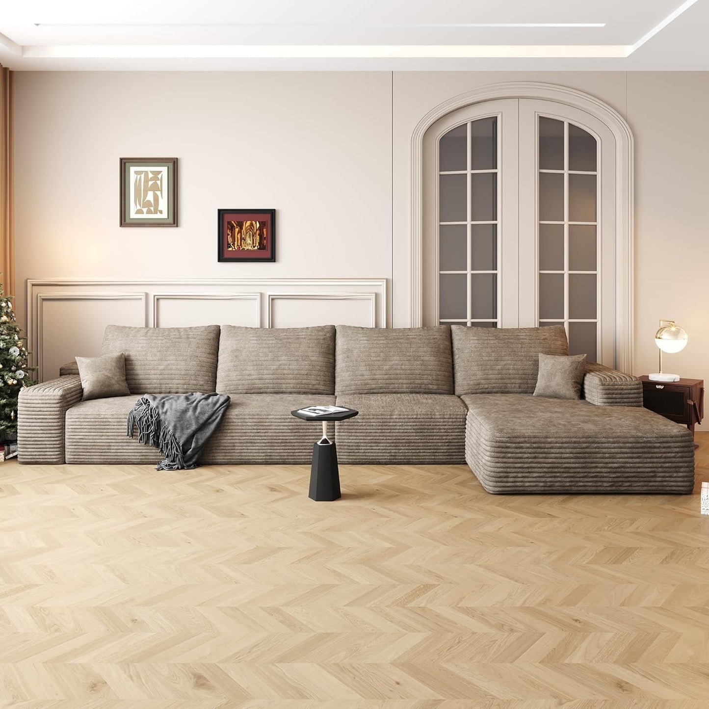 136" Sectional Couches for Living Room Modern Modular Sofa with L-Shape Couchs Upholstered Boneless Couch Deep Seat Sectional Couch with Chaise (Camel, Right Facing Chaise+3Seaters)