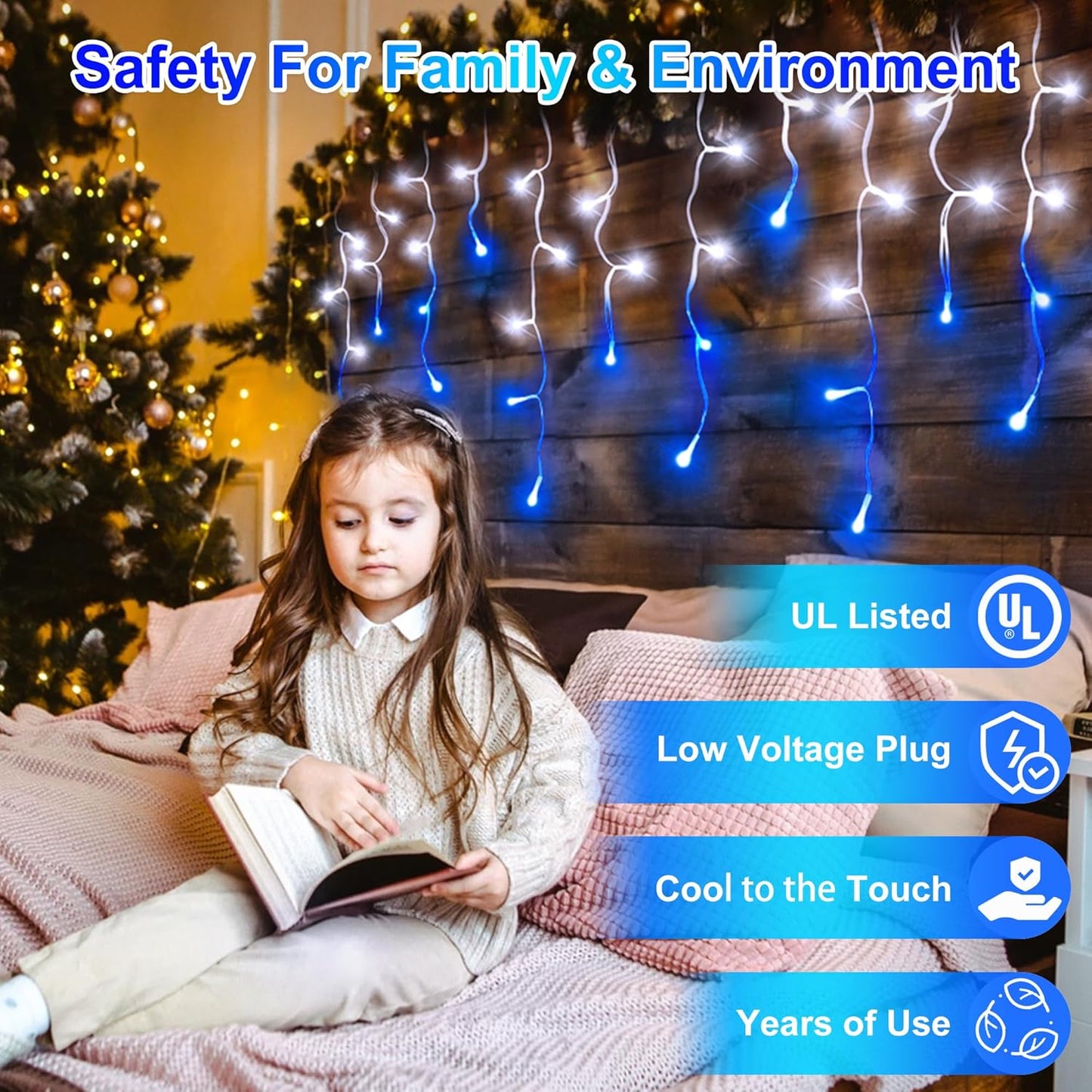 1620LED 164ft Christmas Lights, 360Drops 12 Modes Christmas String Lights Outdoor Dimmable, Waterproof Christmas Decoration Fairy Lights with Timer Memory for Party Patio Window Fence Blue & CoolWhite