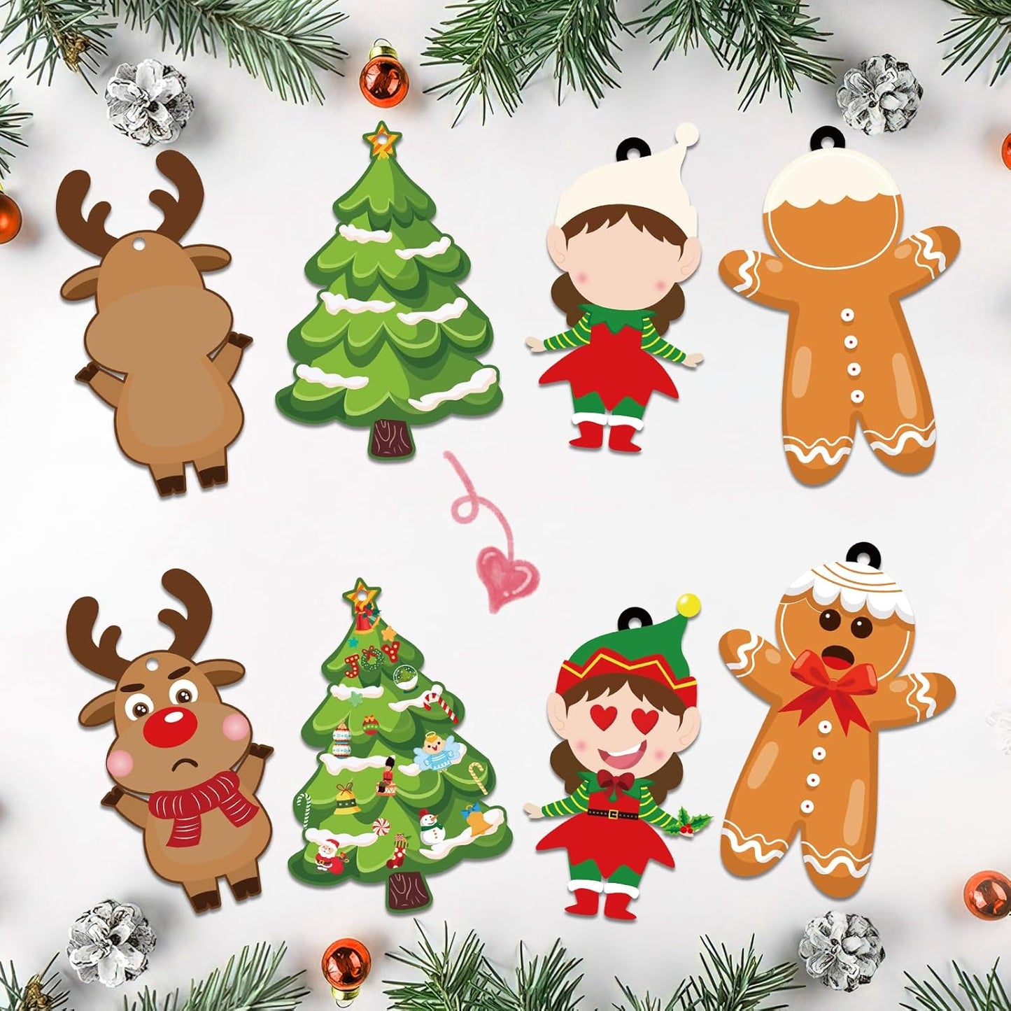 VABAMNA 72pcs Christmas Ornament Crafts for Kids - Make Your Own Ornament Kit with Christmas Craft Stickers for Kids Xmas Tree Holiday Hanging Decor, 9 Designs