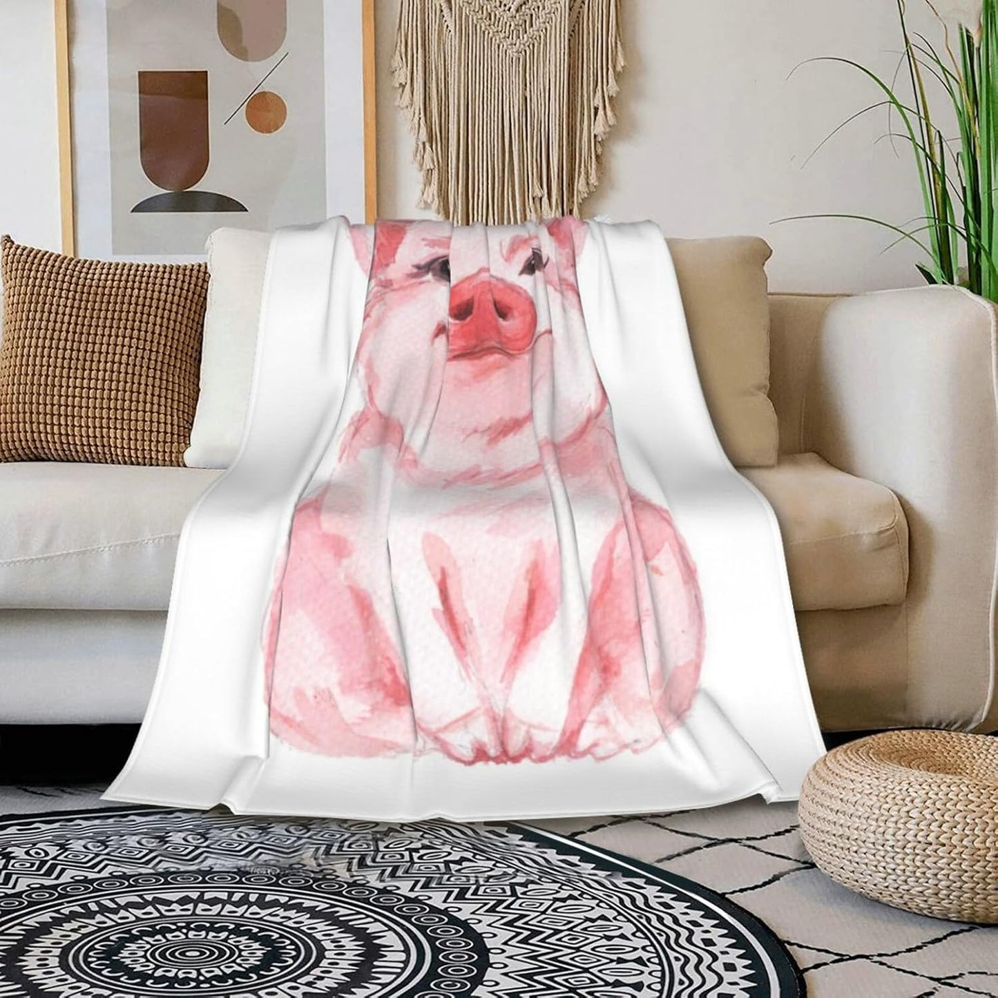 HGOD DESIGNS Lovely Pink Pig Watercolor Blanket, Super Soft Pig Throw Blanket 40"x50" Blanket for Bed Couch Chair Fall Winter Camping Living Room Office