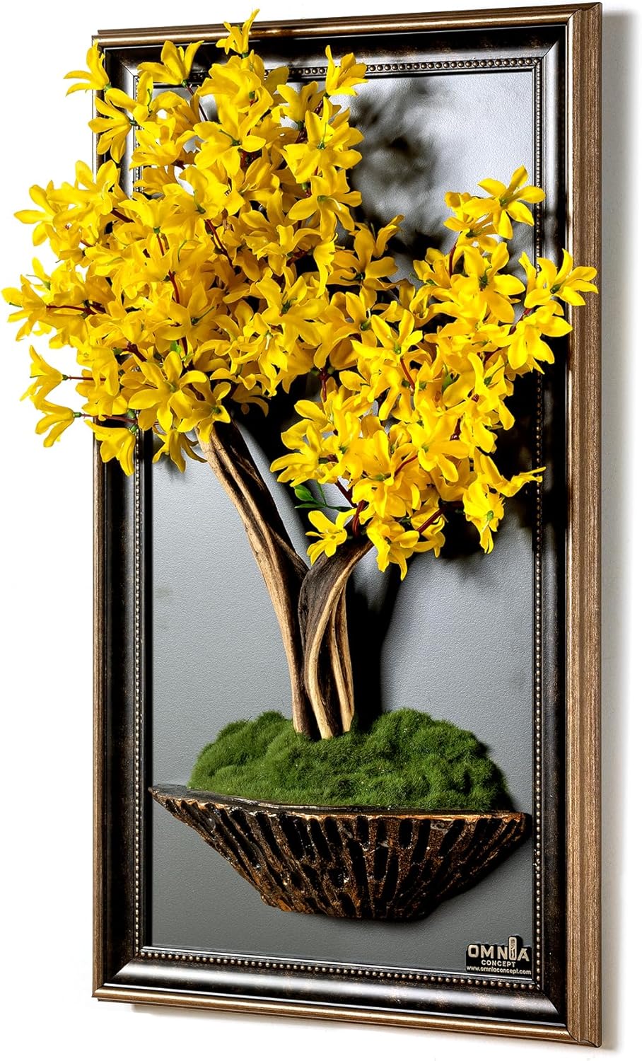 Omnia Artlife Concept Bonsai Art Life Tree Tableau - 9 - Handmade Tree Portrait, Wall Art, Wall Decor, Wallboard, Yellow/Brown/Gray